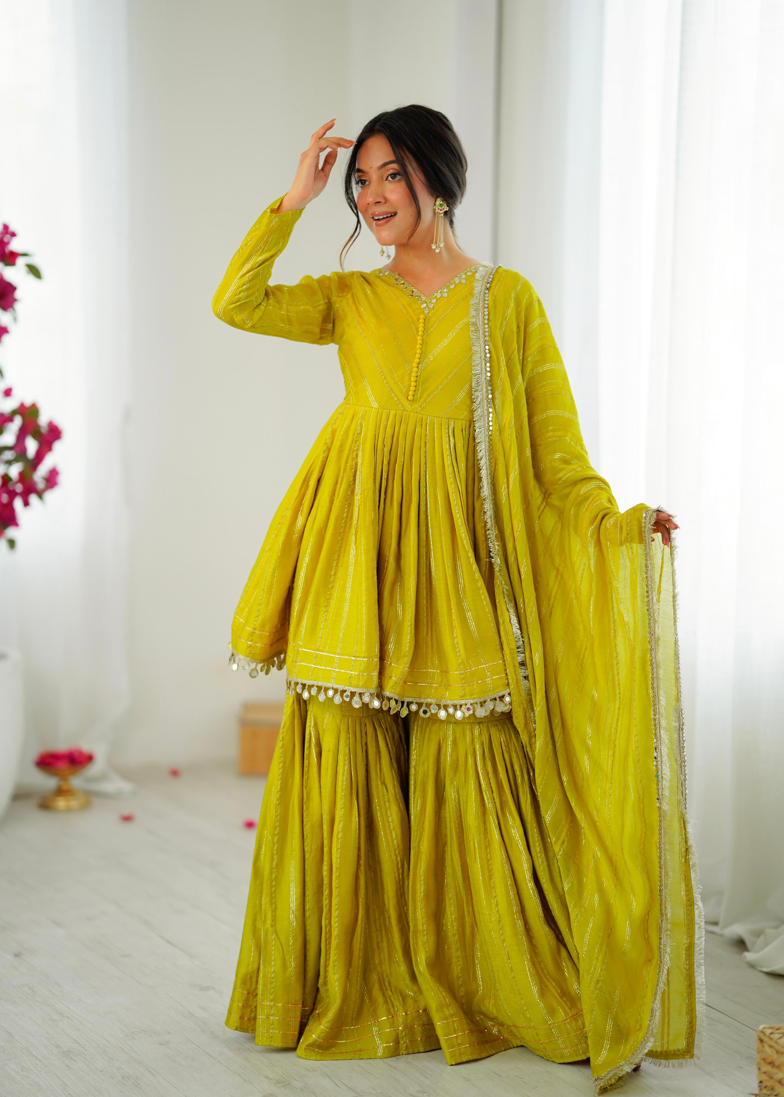 Lime Zari Stripe Sharara Set