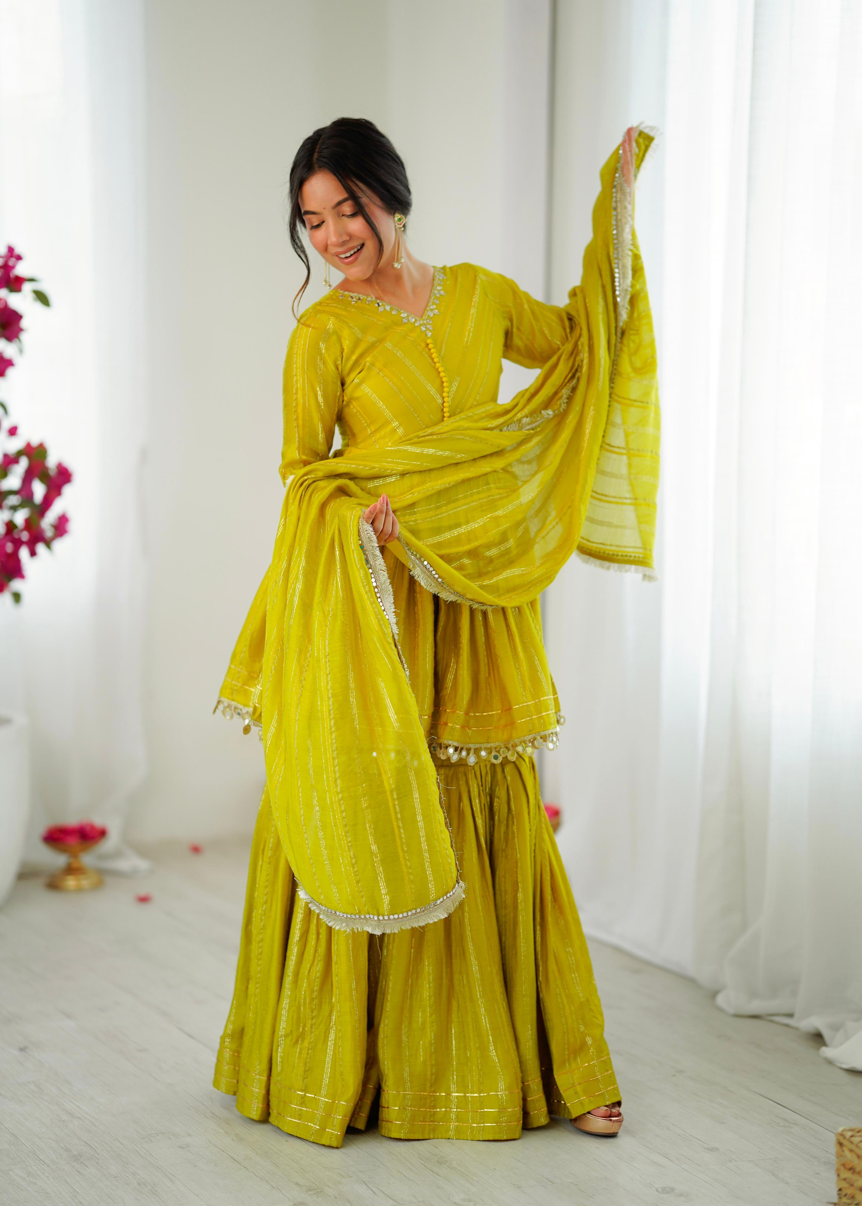 Lime Zari Stripe Sharara Set