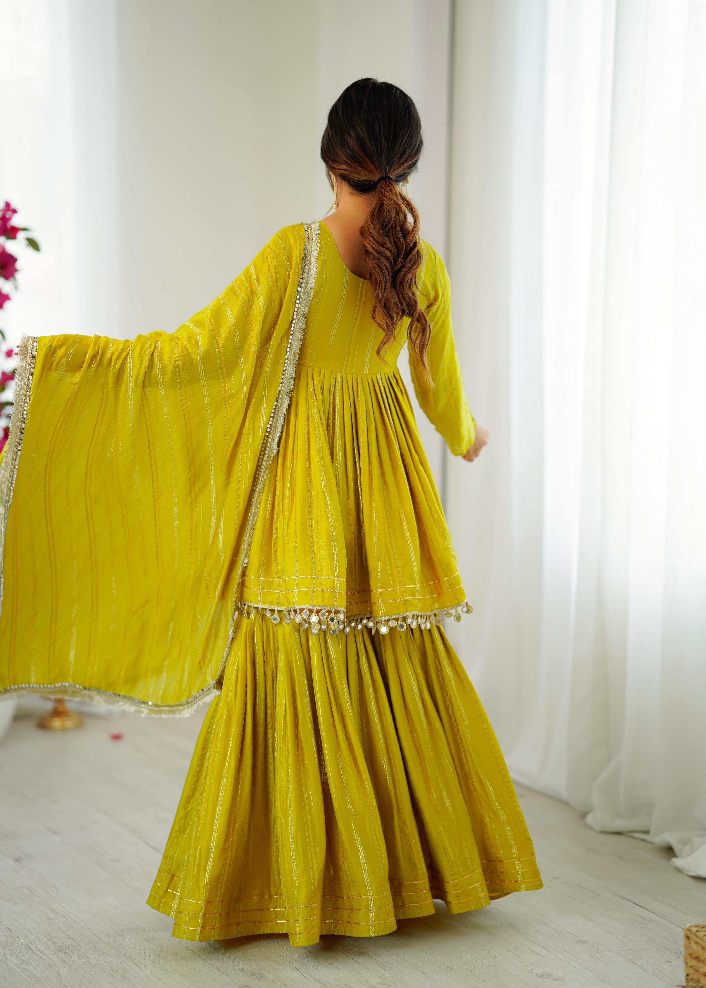 Lime Zari Stripe Sharara Set