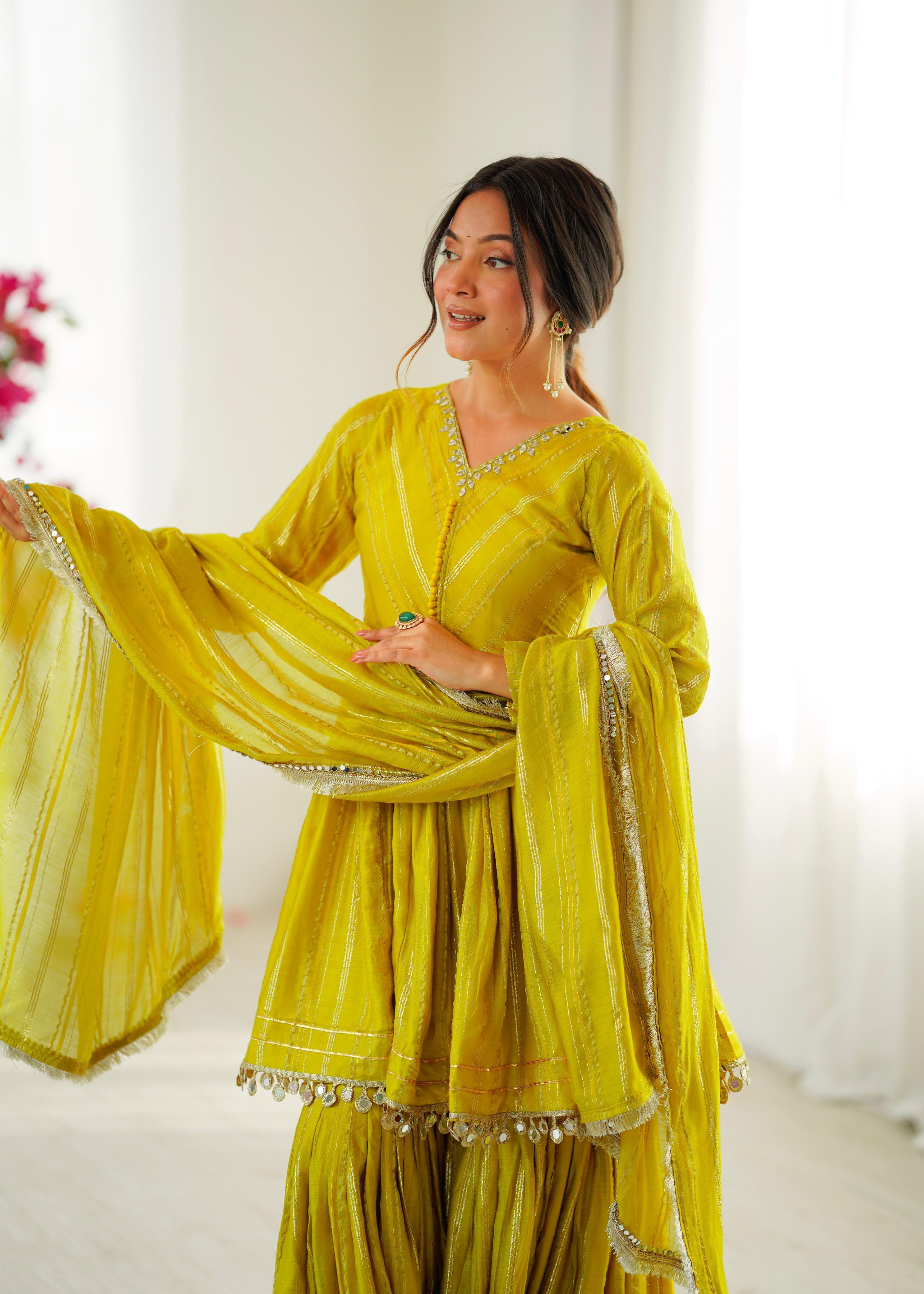 Lime Zari Stripe Sharara Set