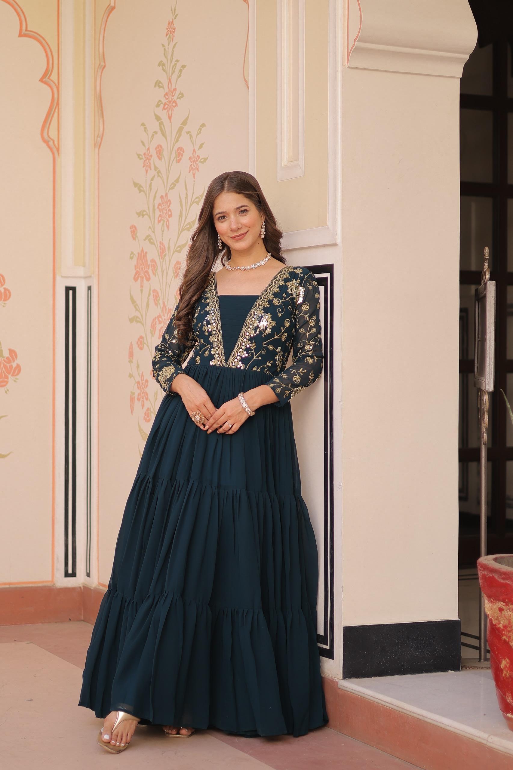 Emerald Reverie Zari & Sequin Gown