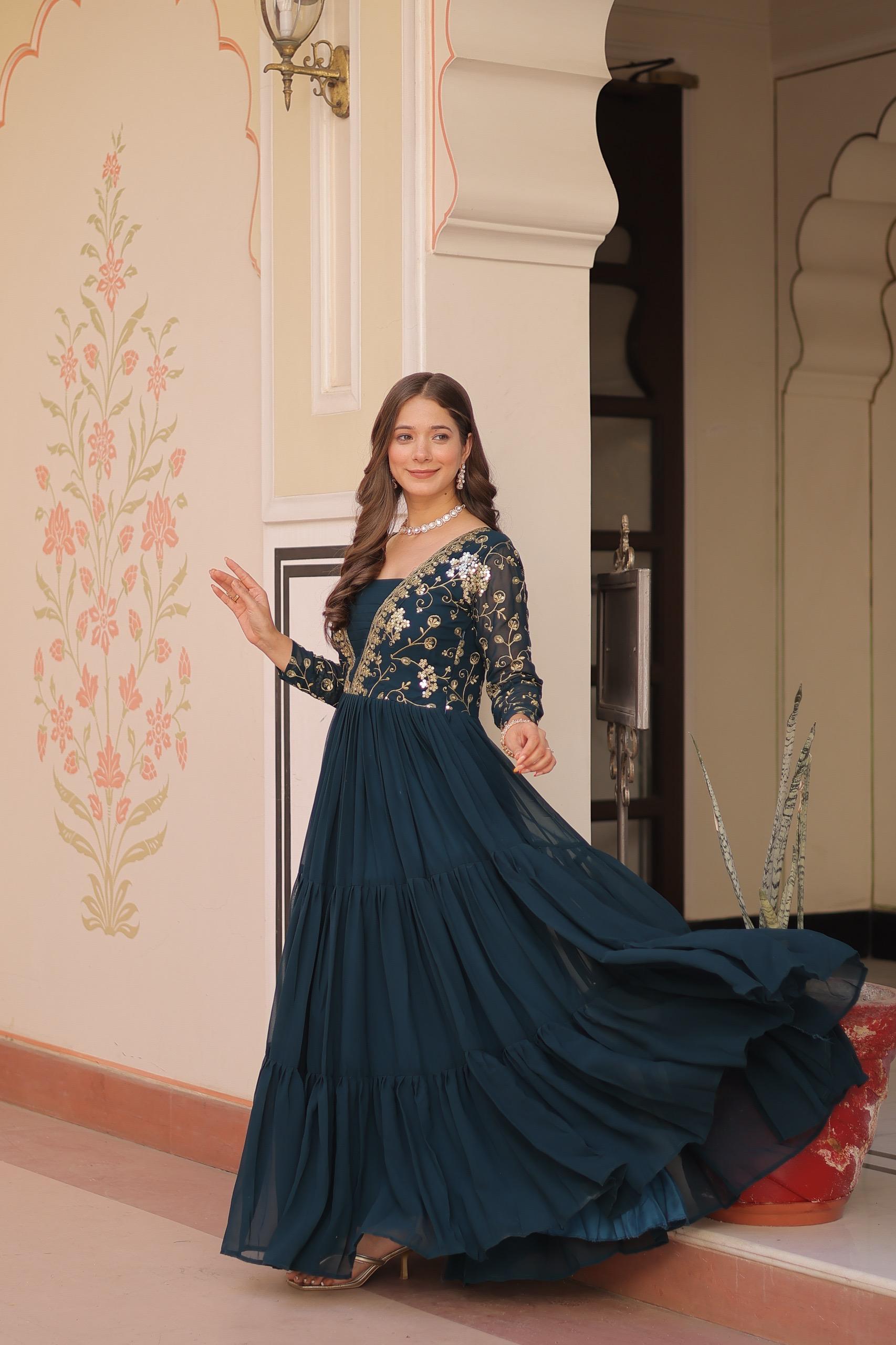 Emerald Reverie Zari & Sequin Gown