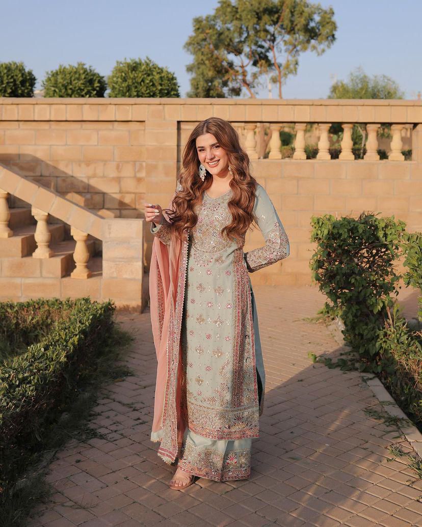 Blush Mint Radiance Embroidered Sharara Set