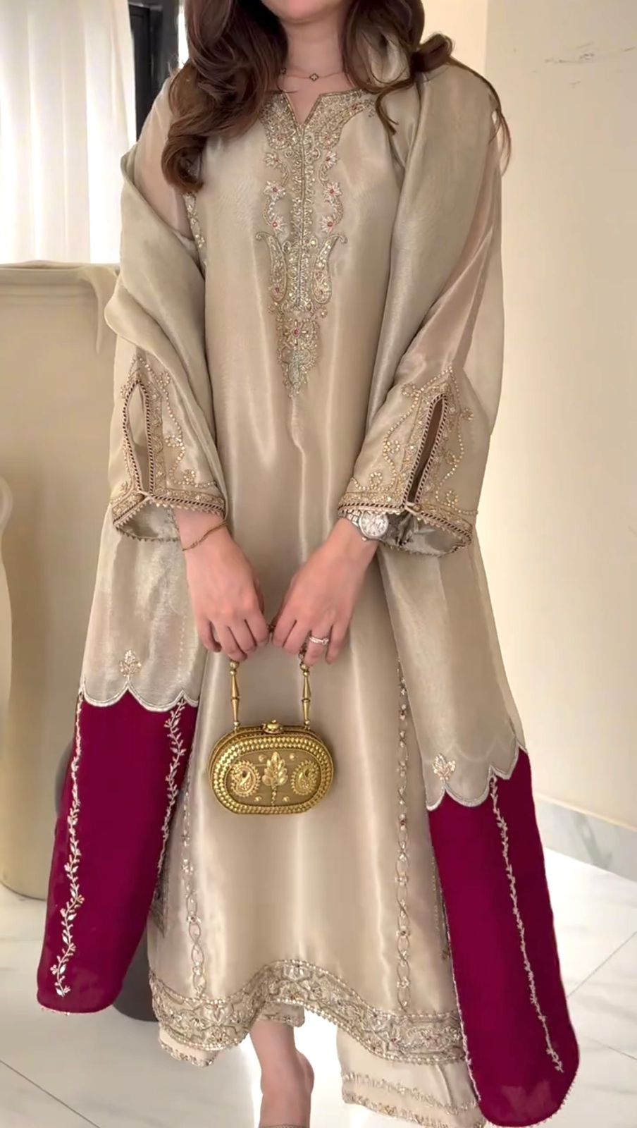 Champagne Opulence Embroidered Jimmy Choo Suit Set