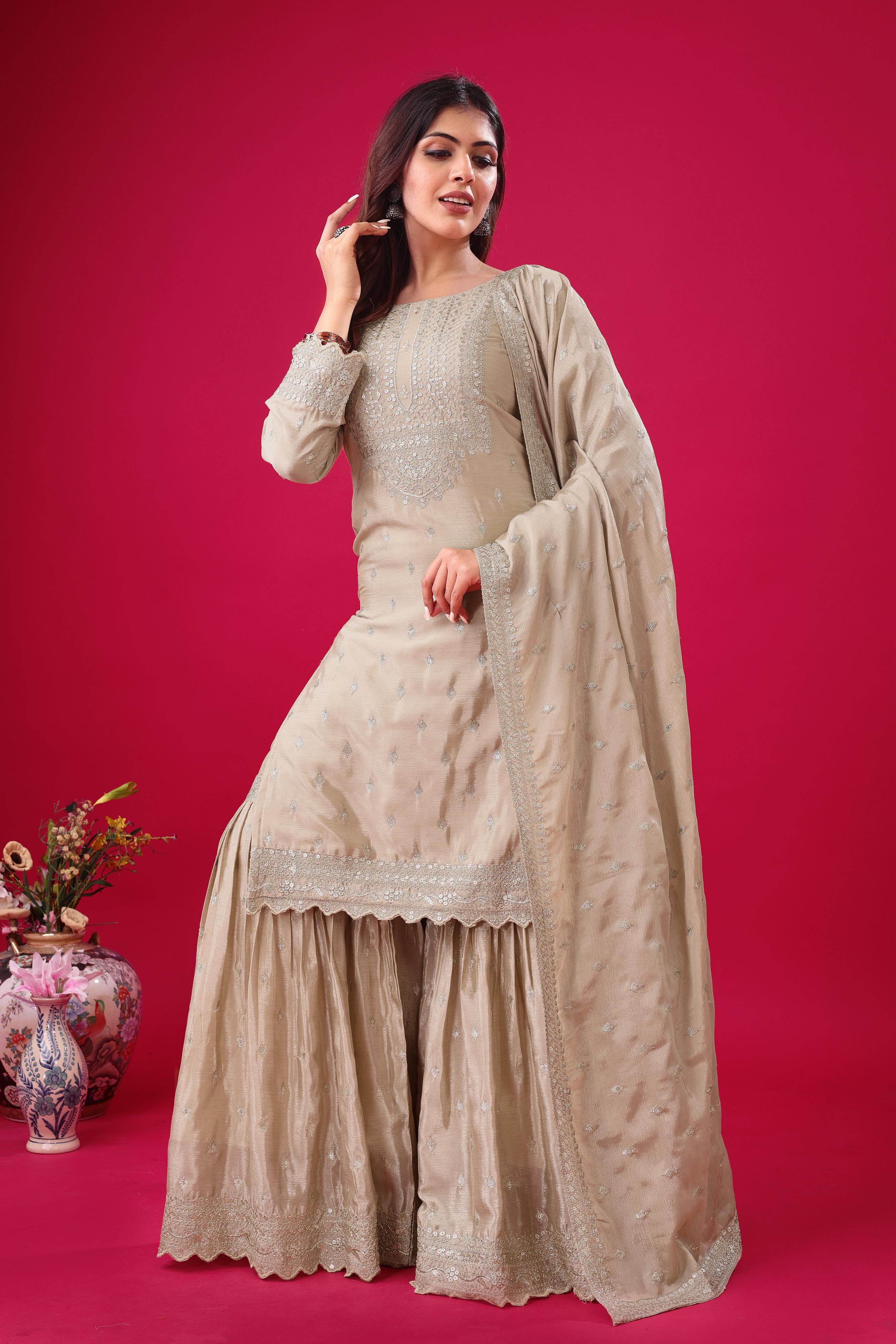 Golden Mist Luxe Chinon Silk Sharara Set