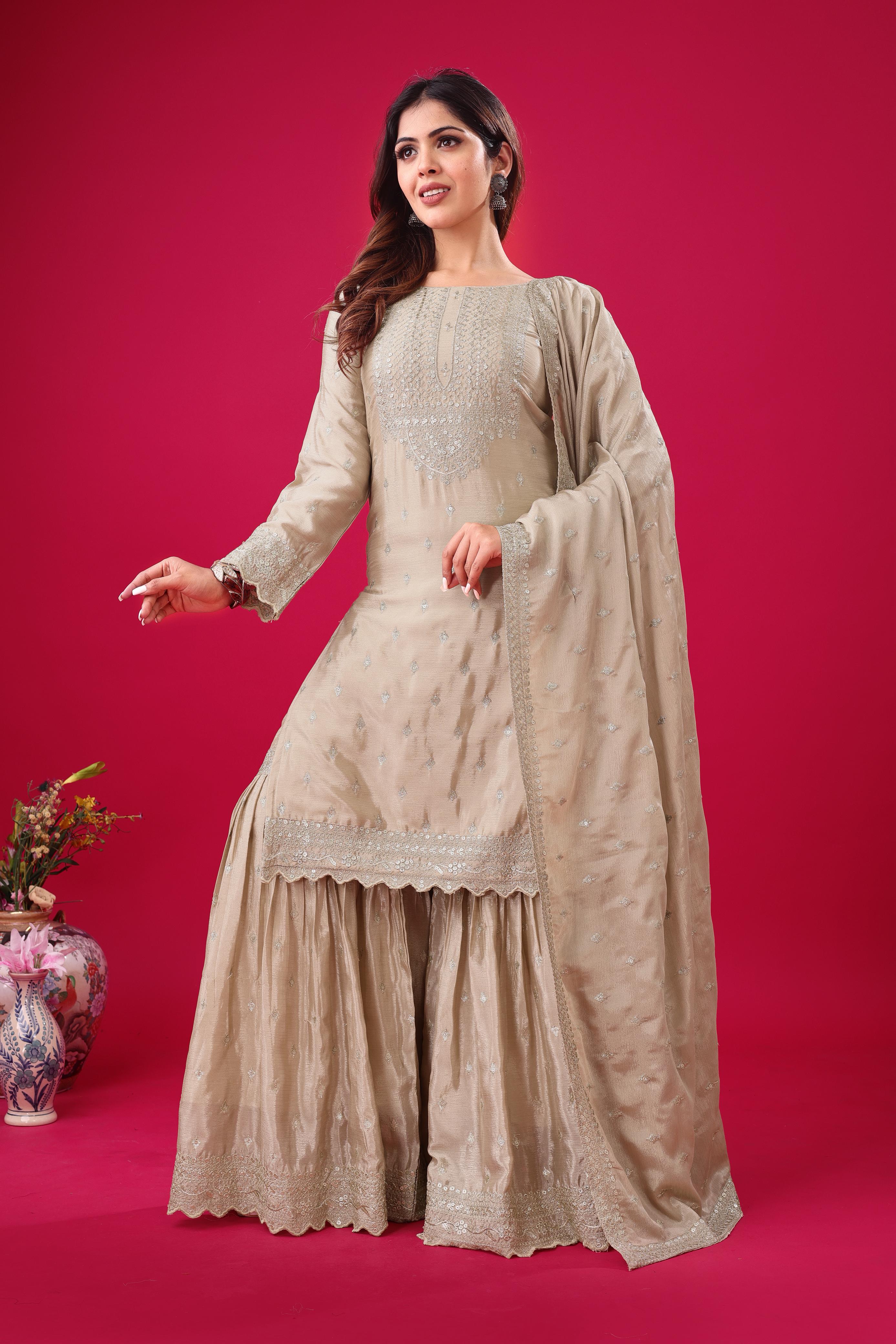 Golden Mist Luxe Chinon Silk Sharara Set