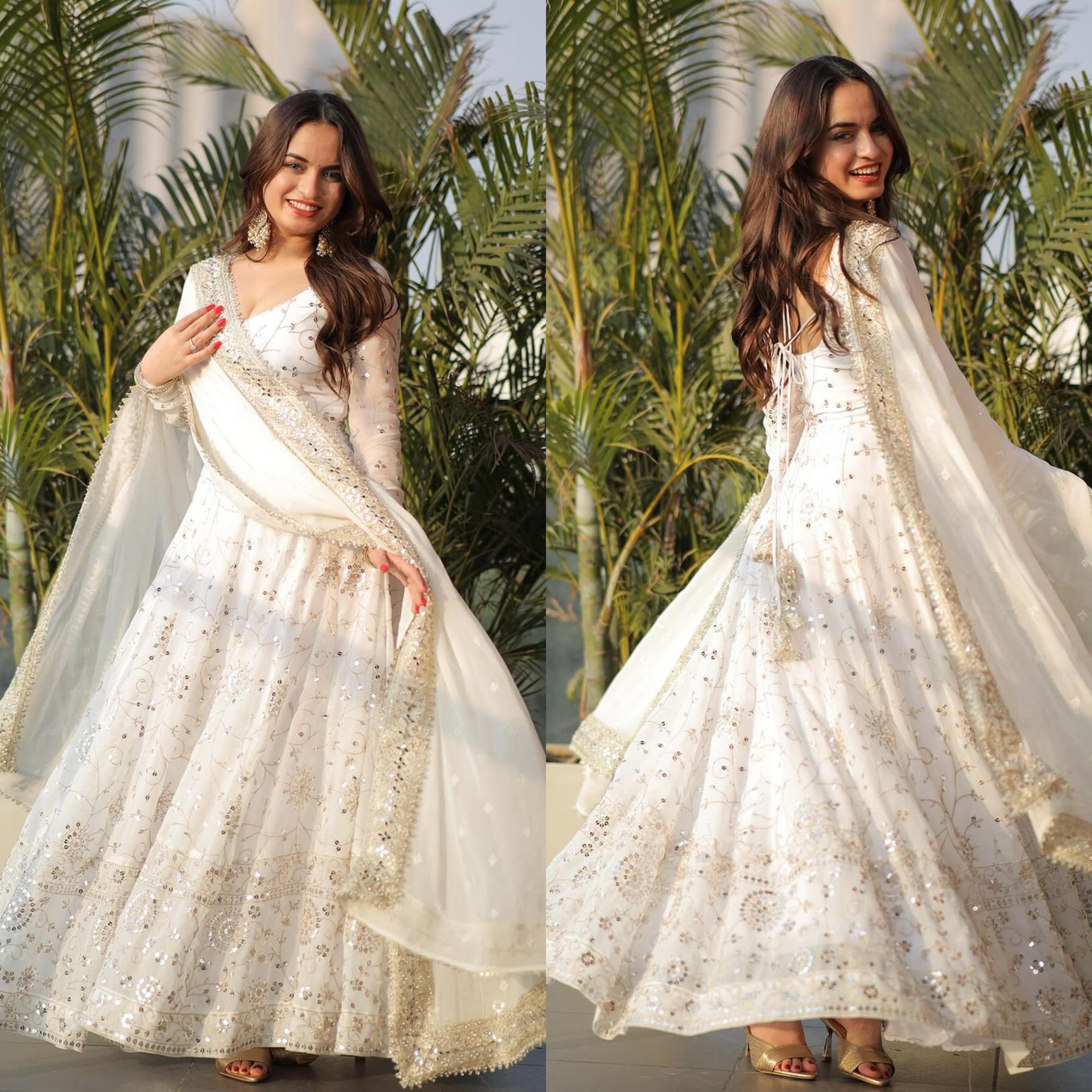 Eternal Ivory MirrorGlow Anarkali Gown Set
