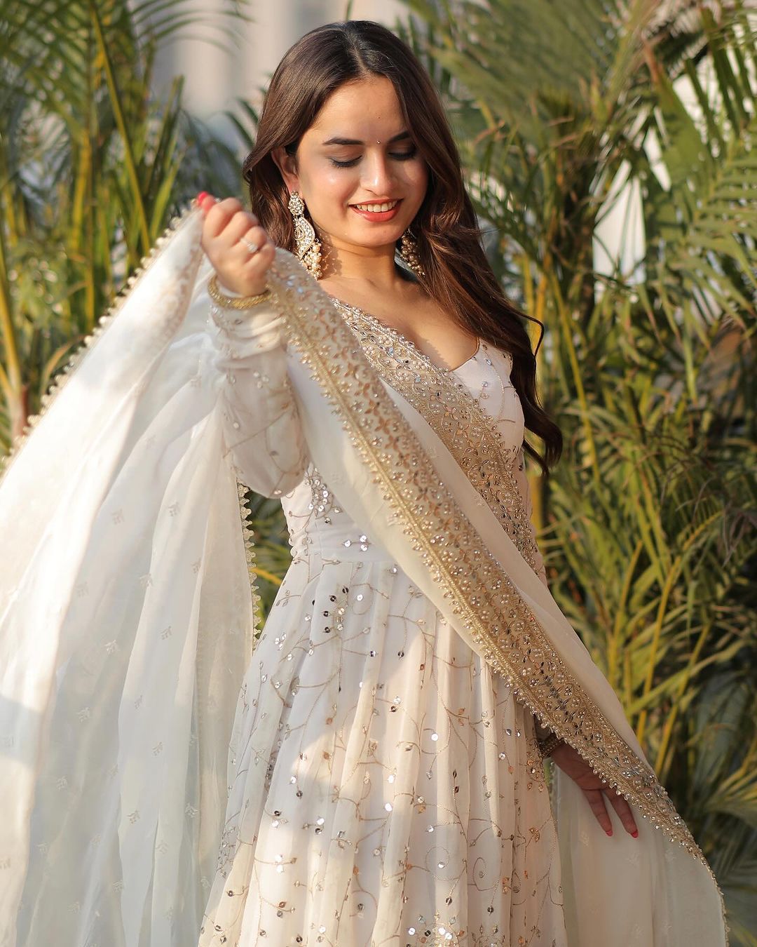 Eternal Ivory MirrorGlow Anarkali Gown Set