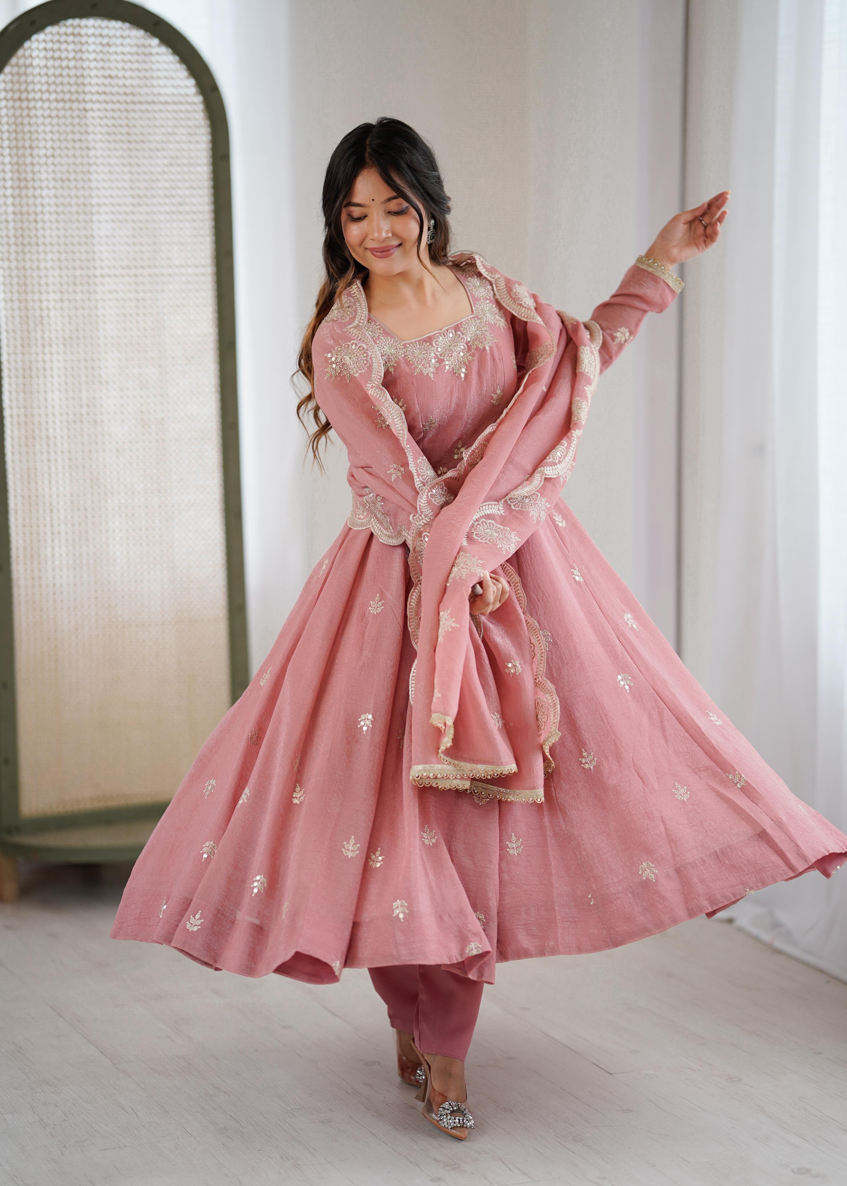 Blush Royale Crunchy Silk Embroidered Anarkali Set
