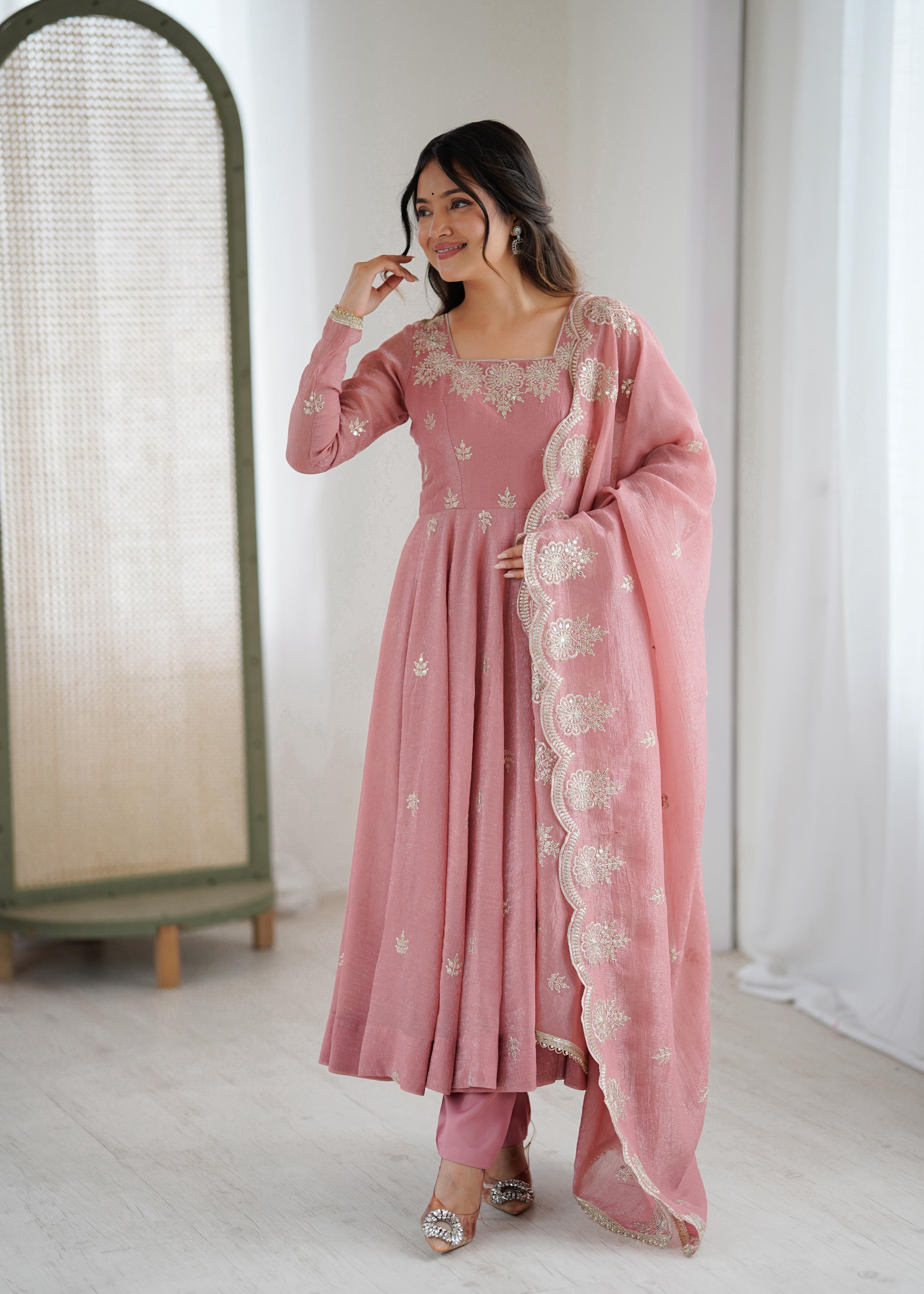 Blush Royale Crunchy Silk Embroidered Anarkali Set