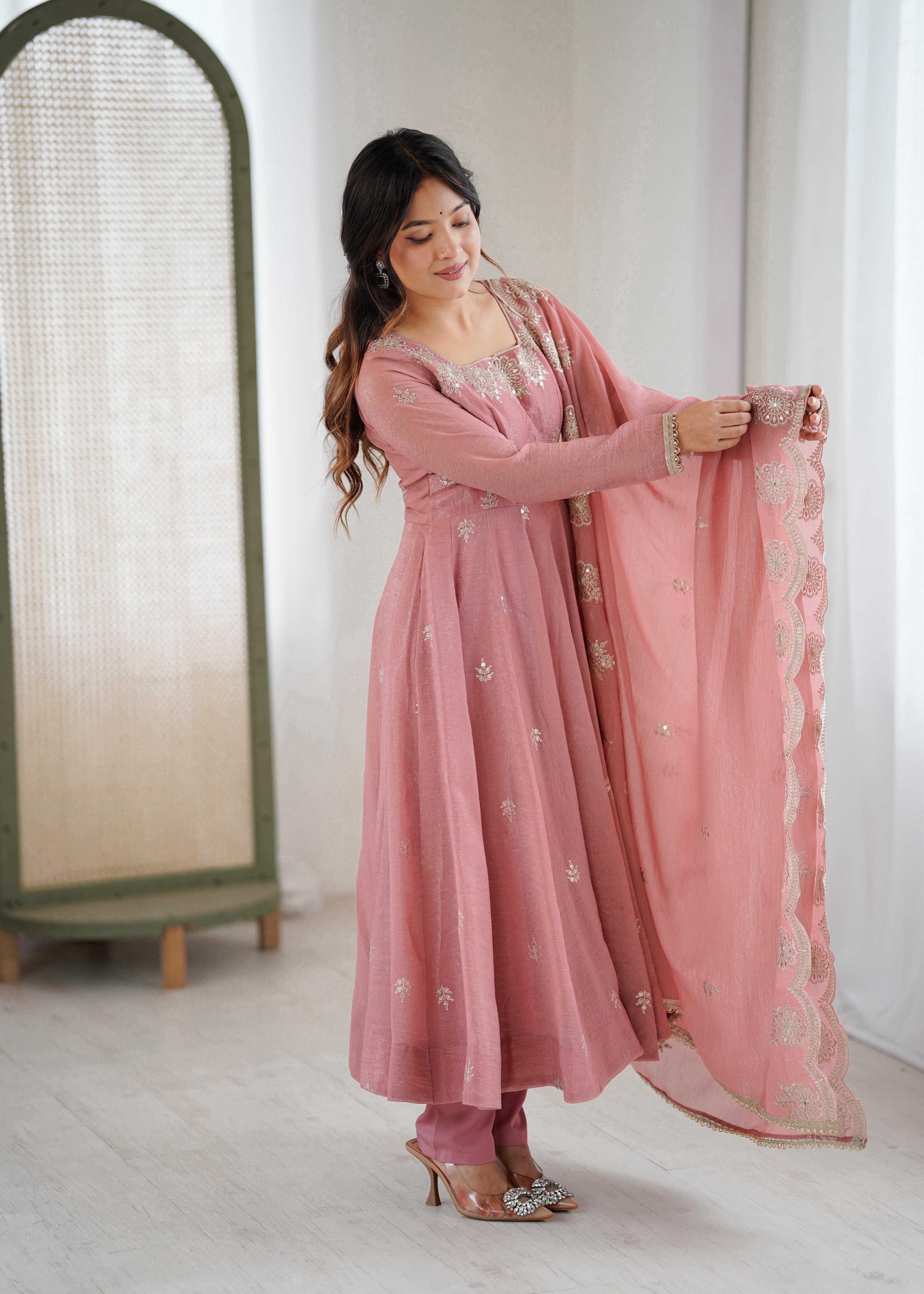 Blush Royale Crunchy Silk Embroidered Anarkali Set