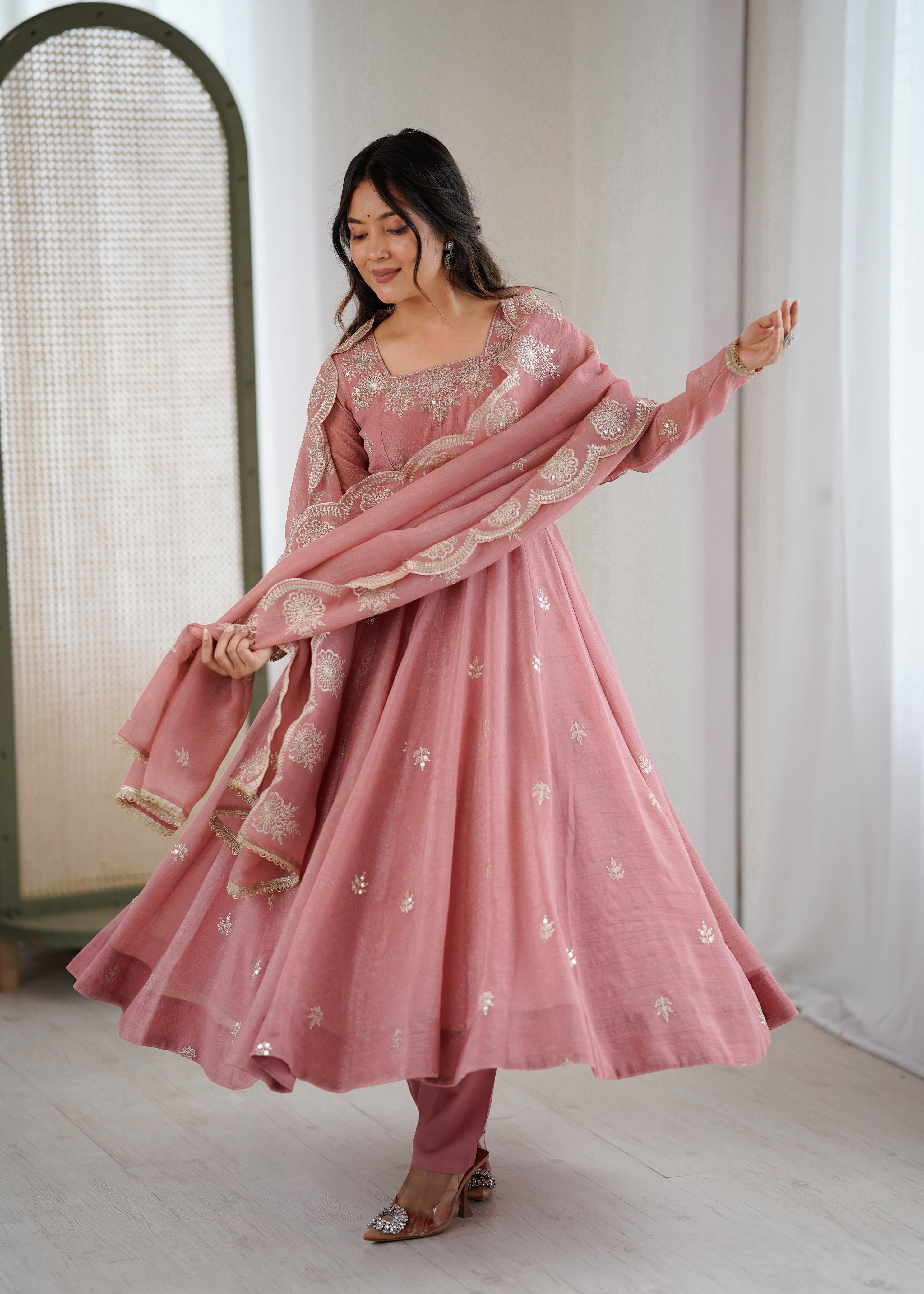 Blush Royale Crunchy Silk Embroidered Anarkali Set