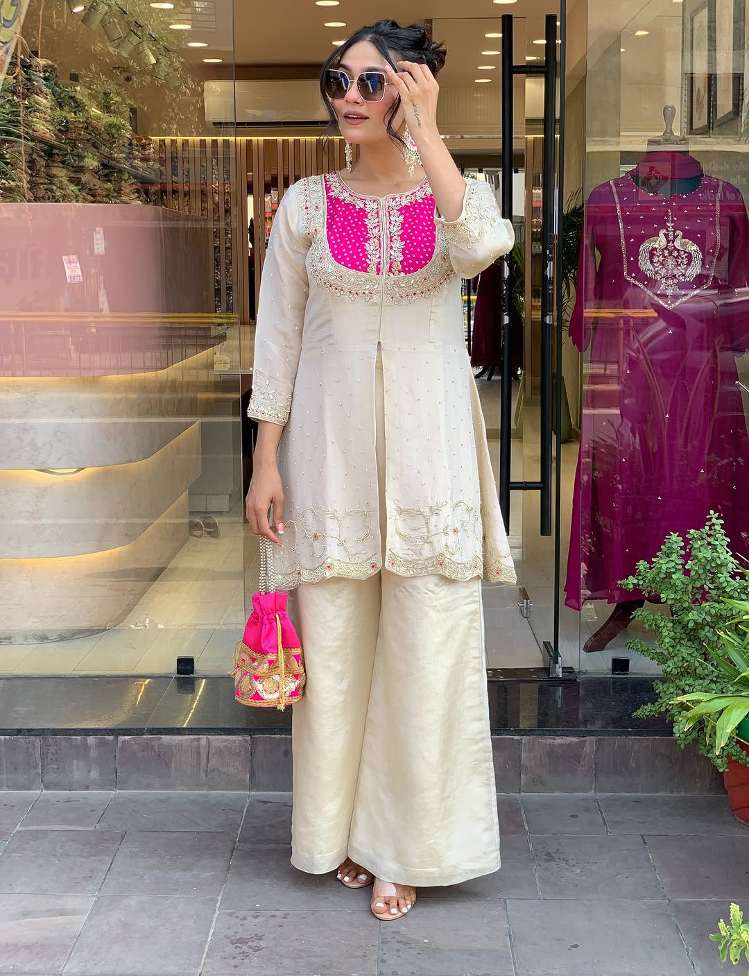 Ivory Aura Roman Shimmer Silk Co-Ord Set