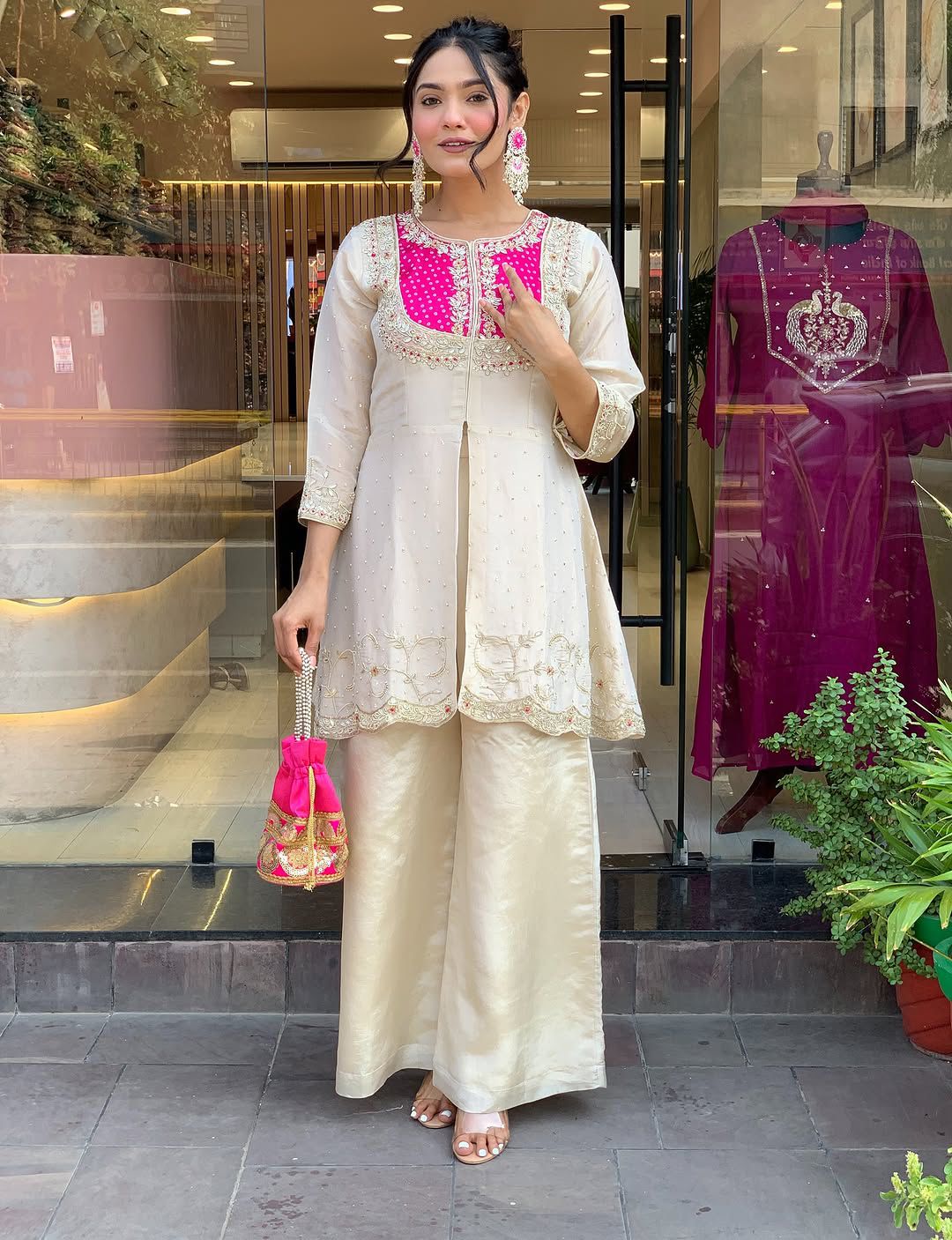 Ivory Aura Roman Shimmer Silk Co-Ord Set
