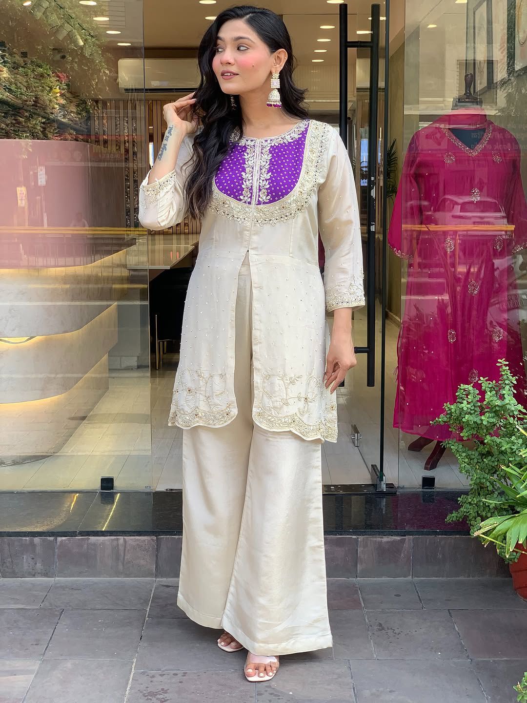 Ivory Aura Roman Shimmer Silk Co-Ord Set