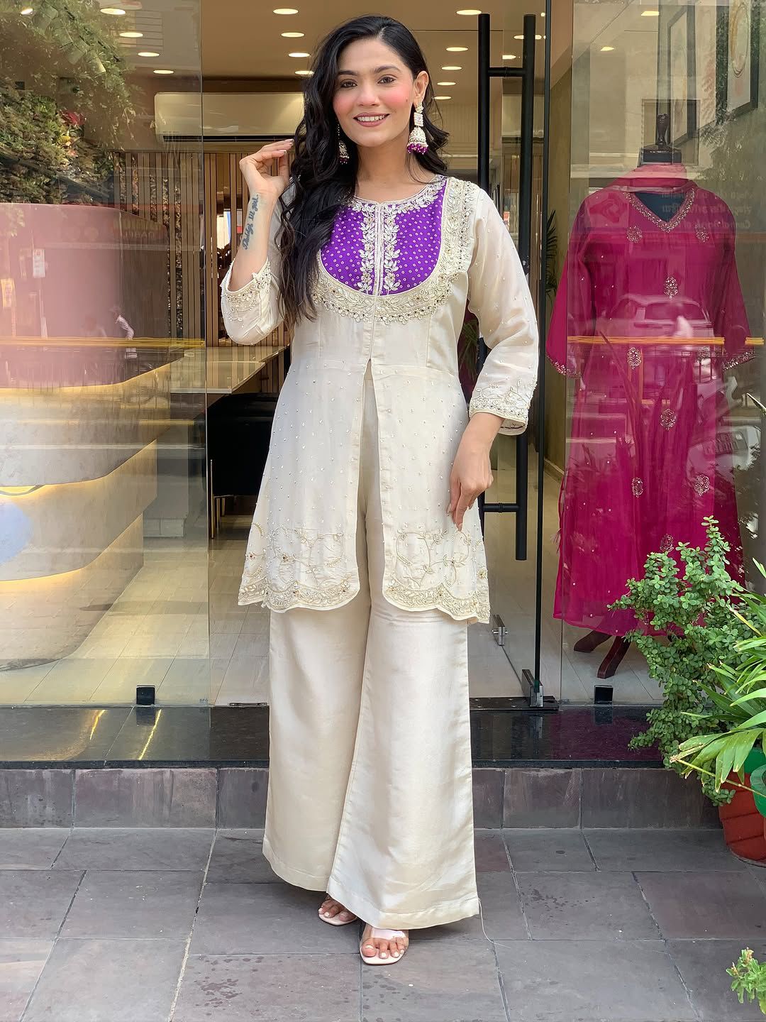 Ivory Aura Roman Shimmer Silk Co-Ord Set