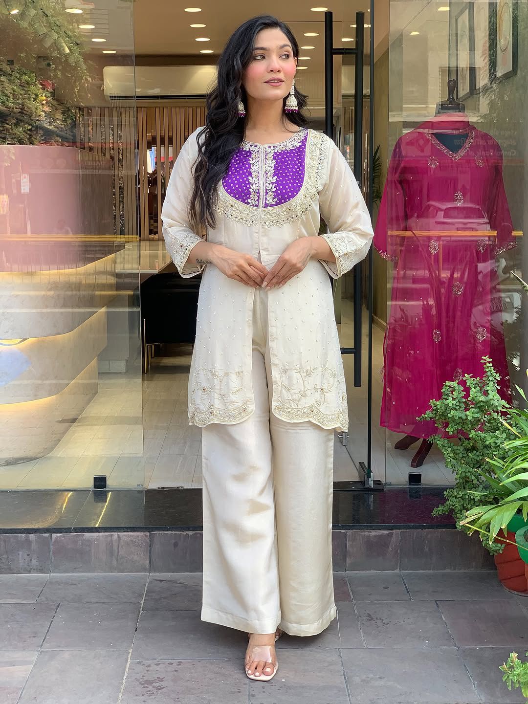 Ivory Aura Roman Shimmer Silk Co-Ord Set