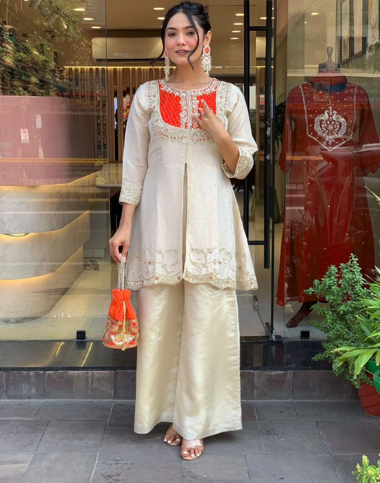 Ivory Aura Roman Shimmer Silk Co-Ord Set