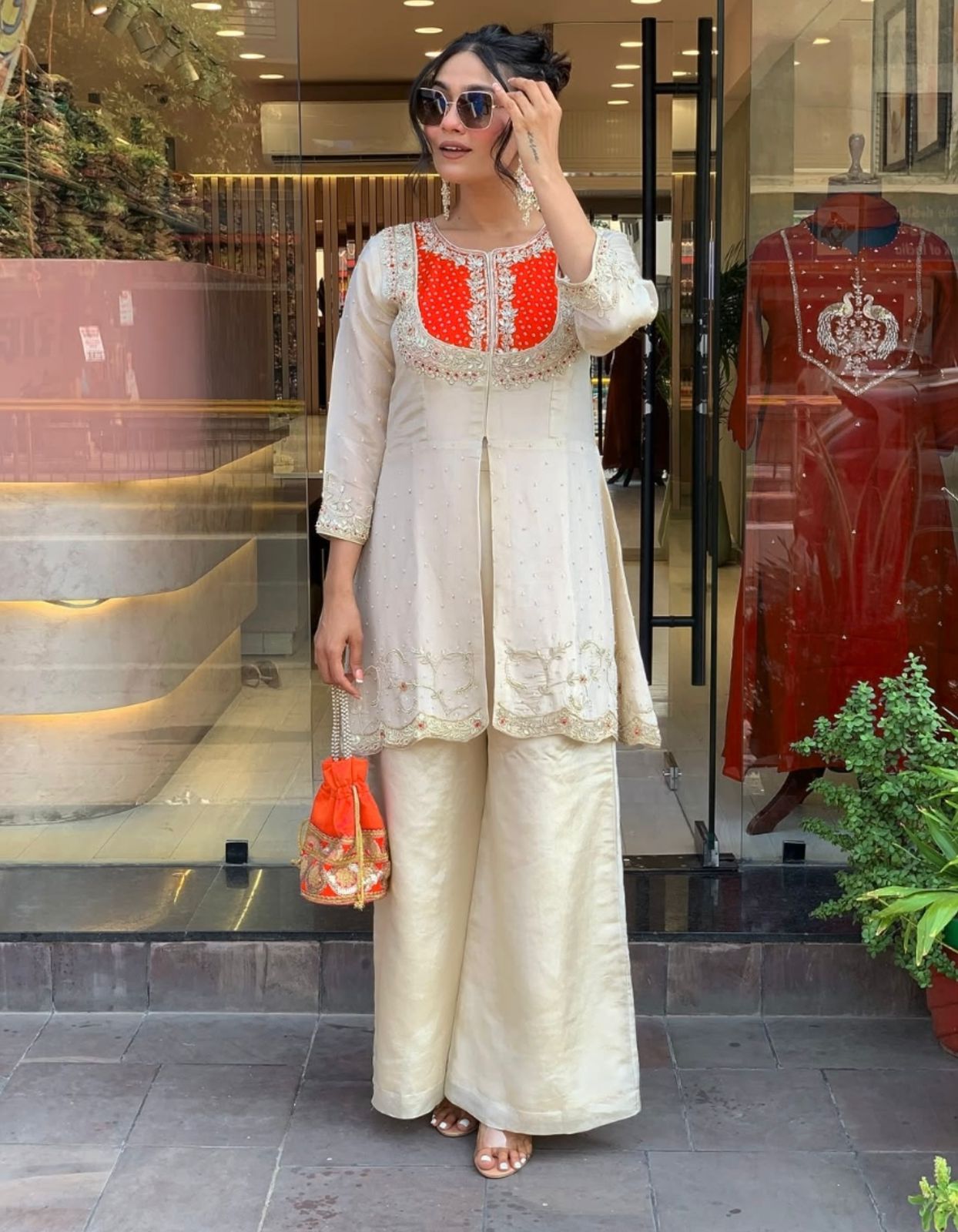 Ivory Aura Roman Shimmer Silk Co-Ord Set
