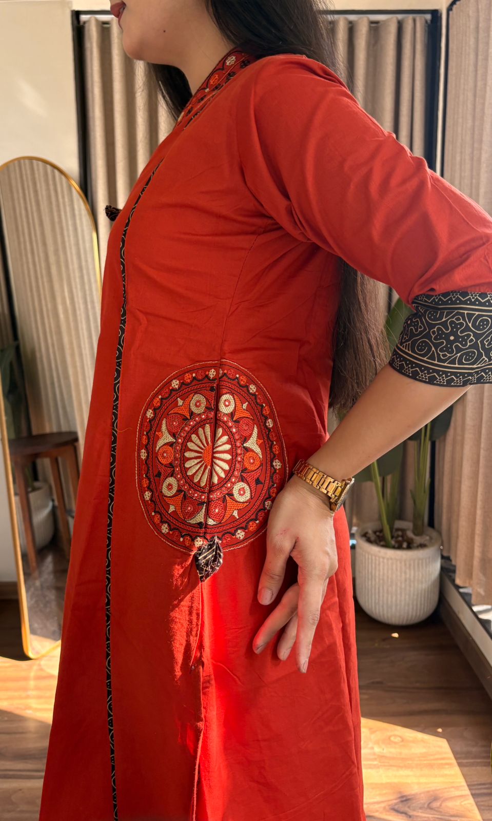 Dhabu Essence A-Line Cotton Kurti–Plazzo Set