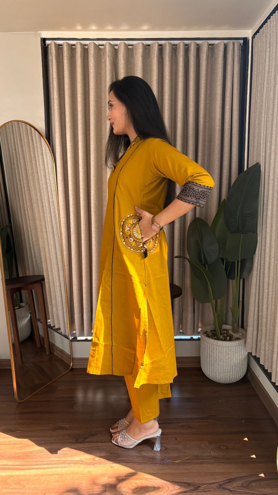 Dhabu Essence A-Line Cotton Kurti–Plazzo Set