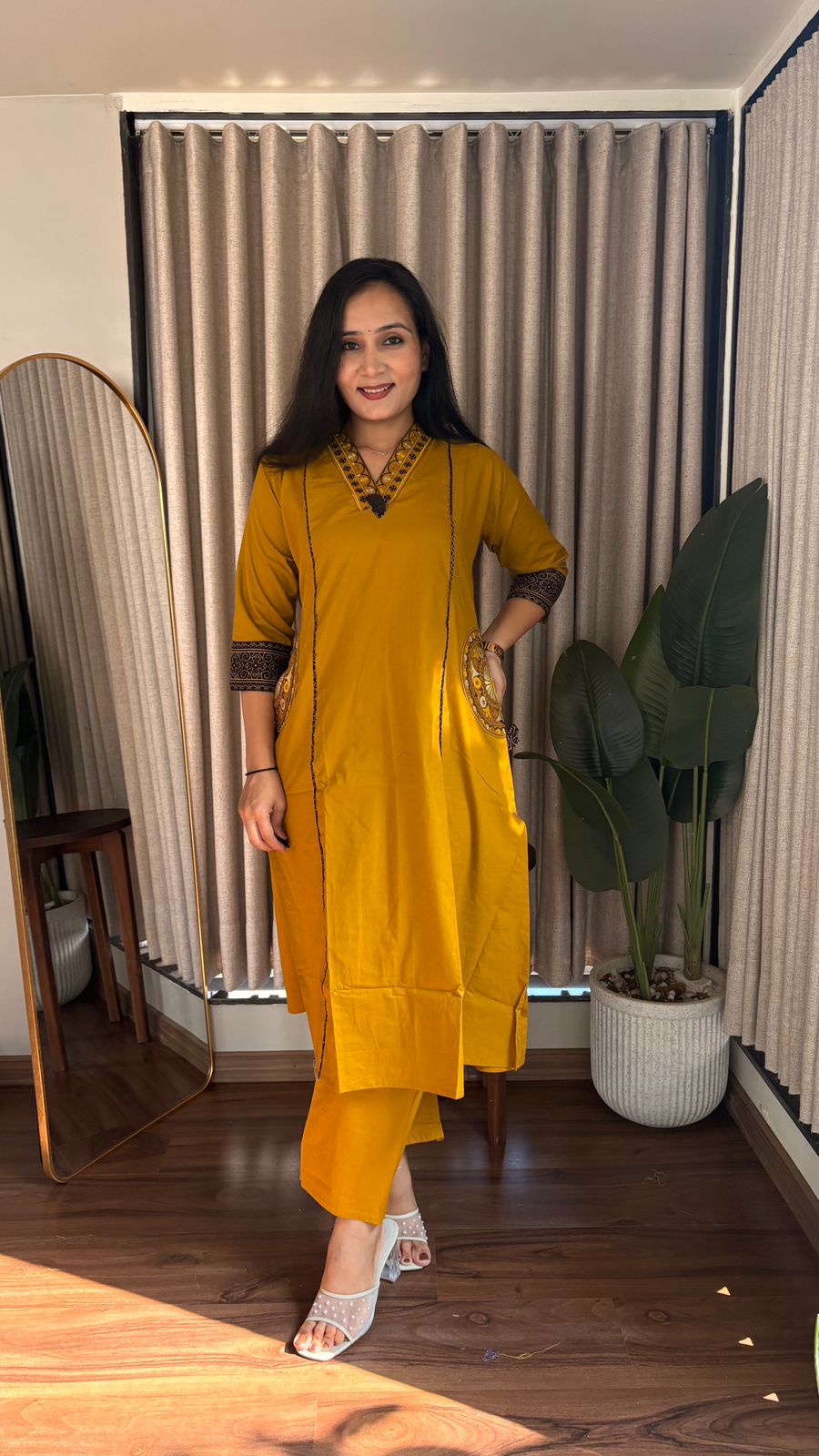 Dhabu Essence A-Line Cotton Kurti–Plazzo Set