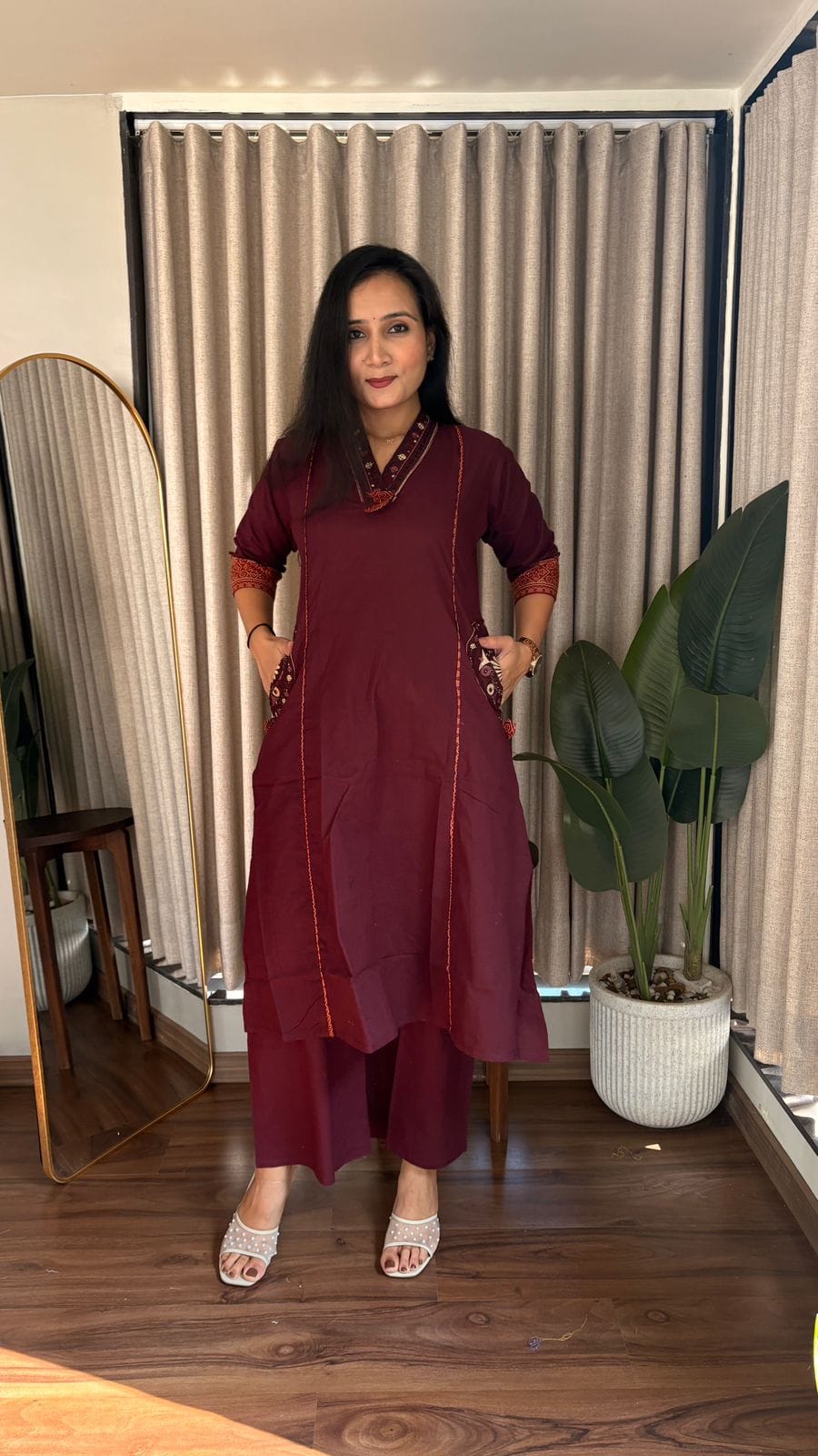 Dhabu Essence A-Line Cotton Kurti–Plazzo Set