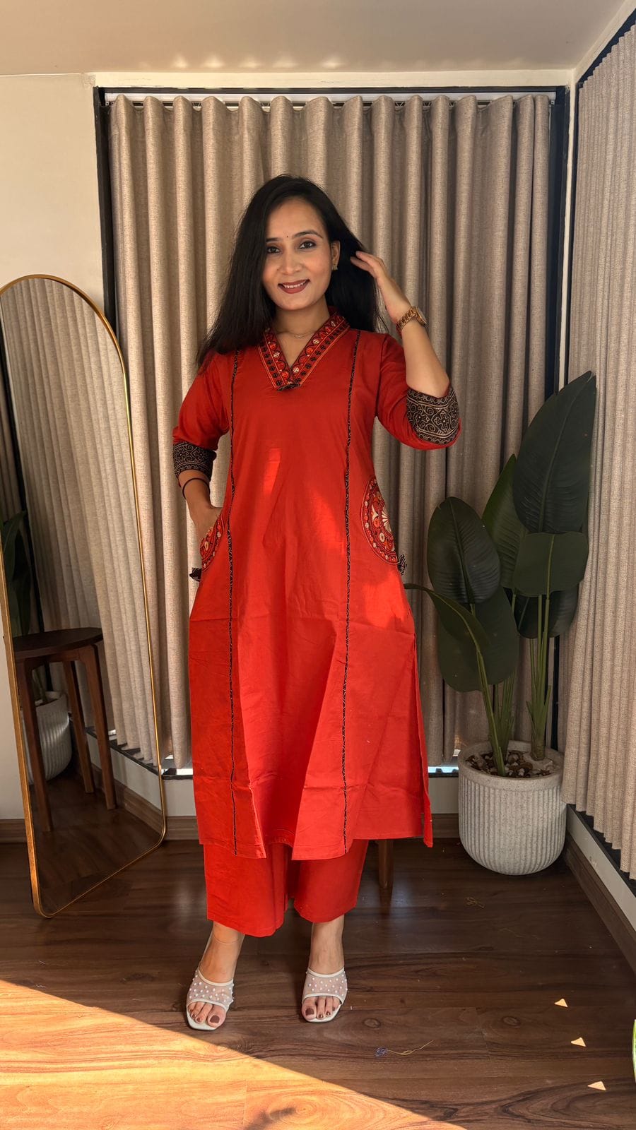 Dhabu Essence A-Line Cotton Kurti–Plazzo Set