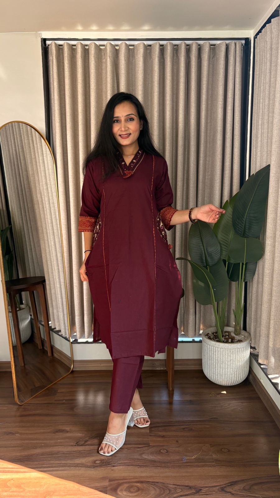 Dhabu Essence A-Line Cotton Kurti–Plazzo Set