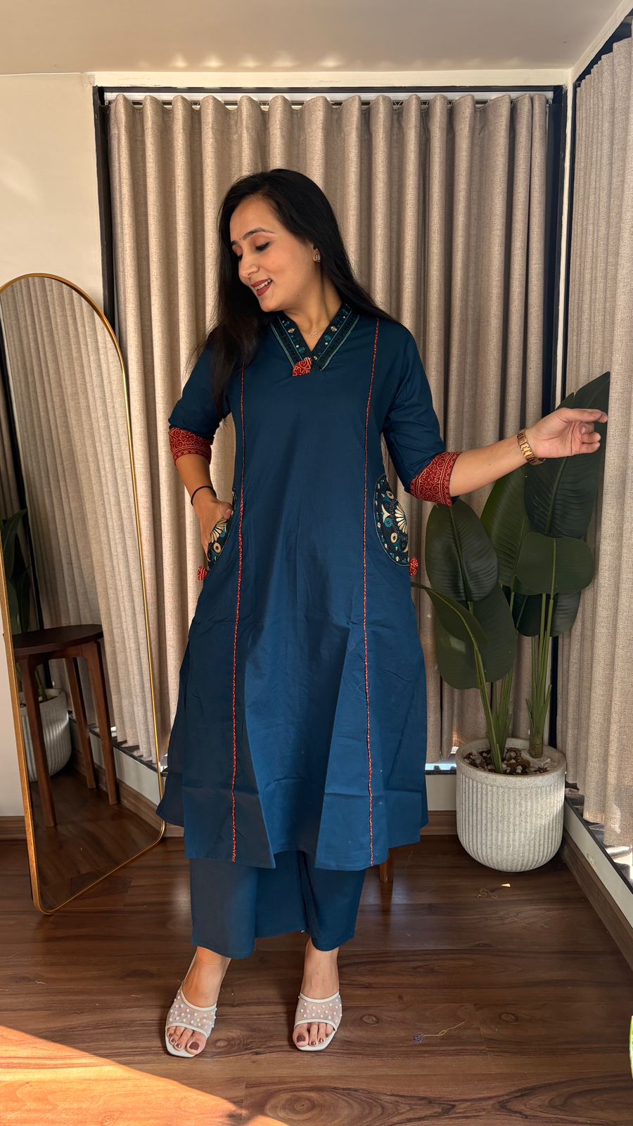 Dhabu Essence A-Line Cotton Kurti–Plazzo Set