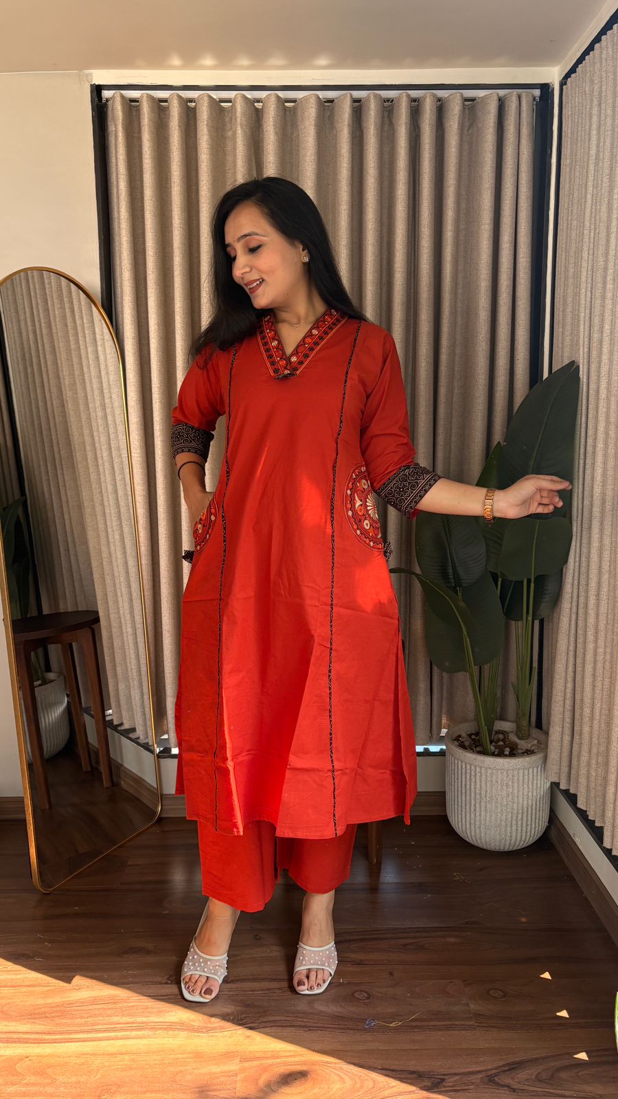 Dhabu Essence A-Line Cotton Kurti–Plazzo Set