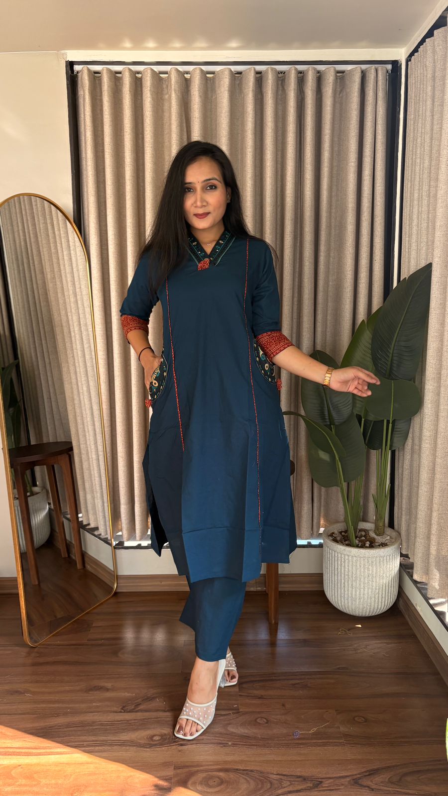 Dhabu Essence A-Line Cotton Kurti–Plazzo Set