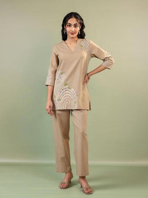 PureEase Embroidered Cotton Co-Ord Set