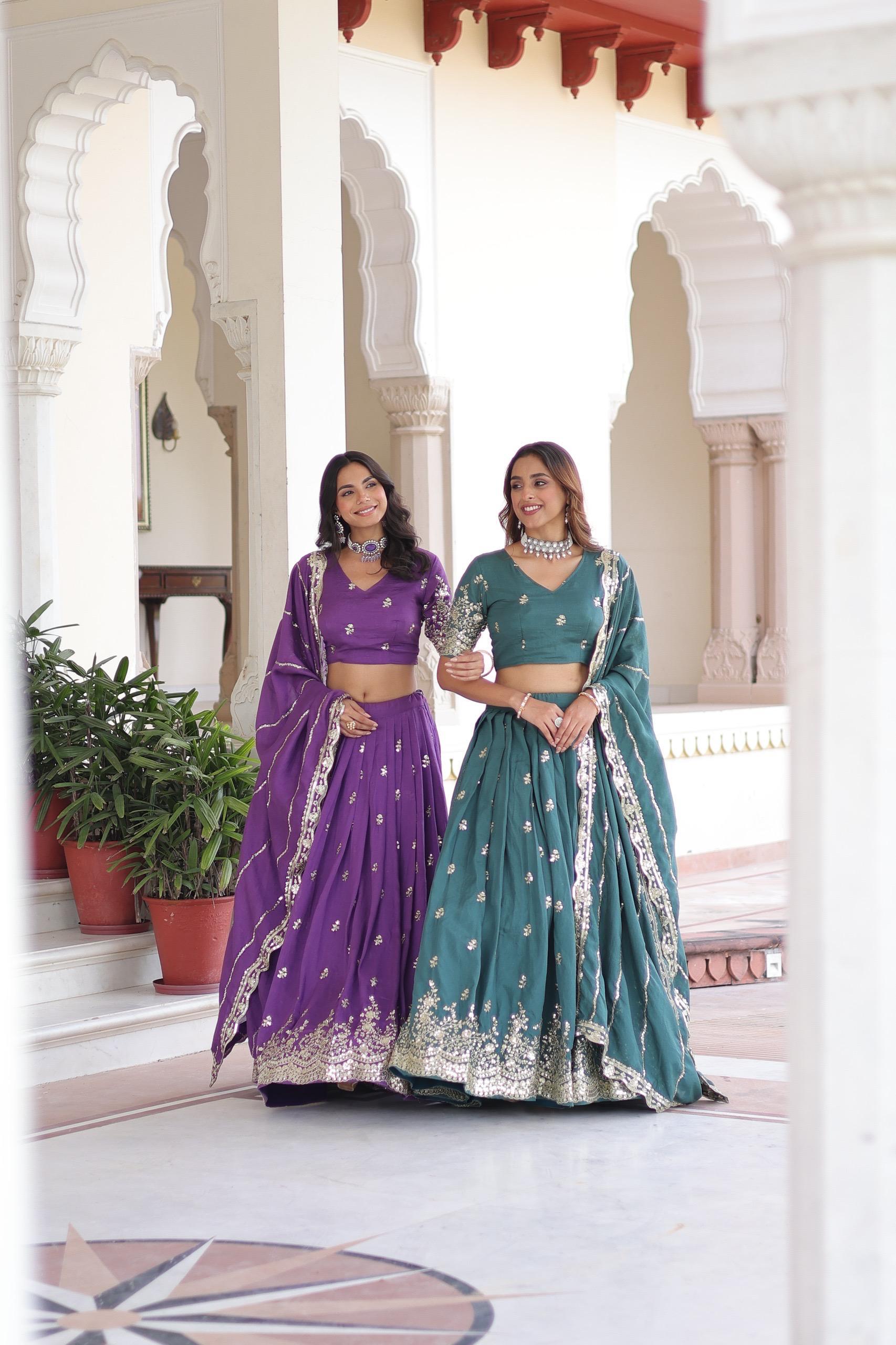 Vichitra Silk Sequins Embroidered Lehenga Choli Set