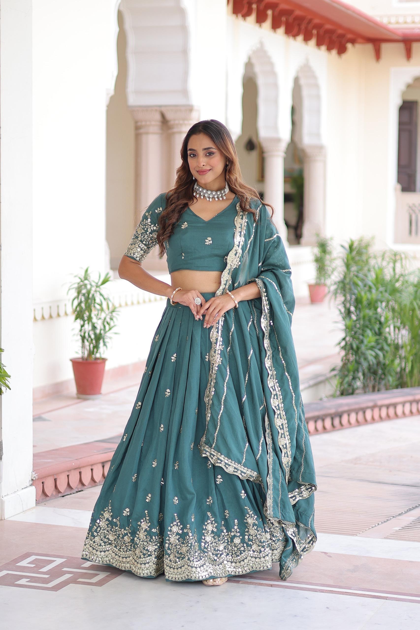 Vichitra Silk Sequins Embroidered Lehenga Choli Set