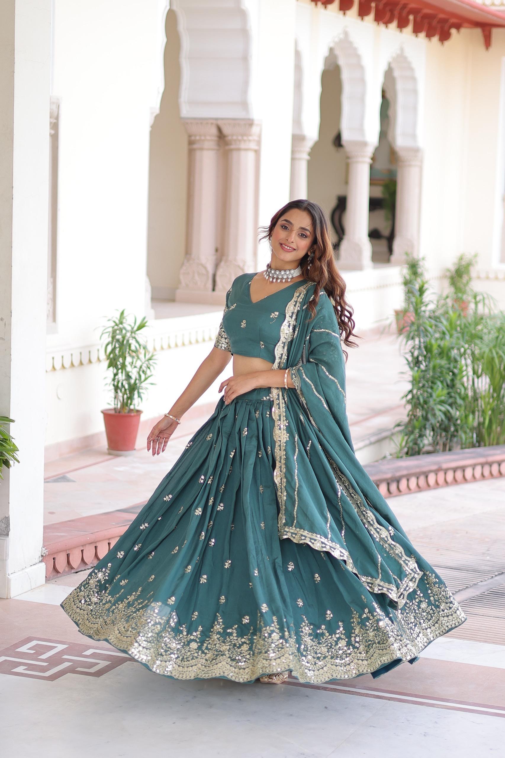 Vichitra Silk Sequins Embroidered Lehenga Choli Set
