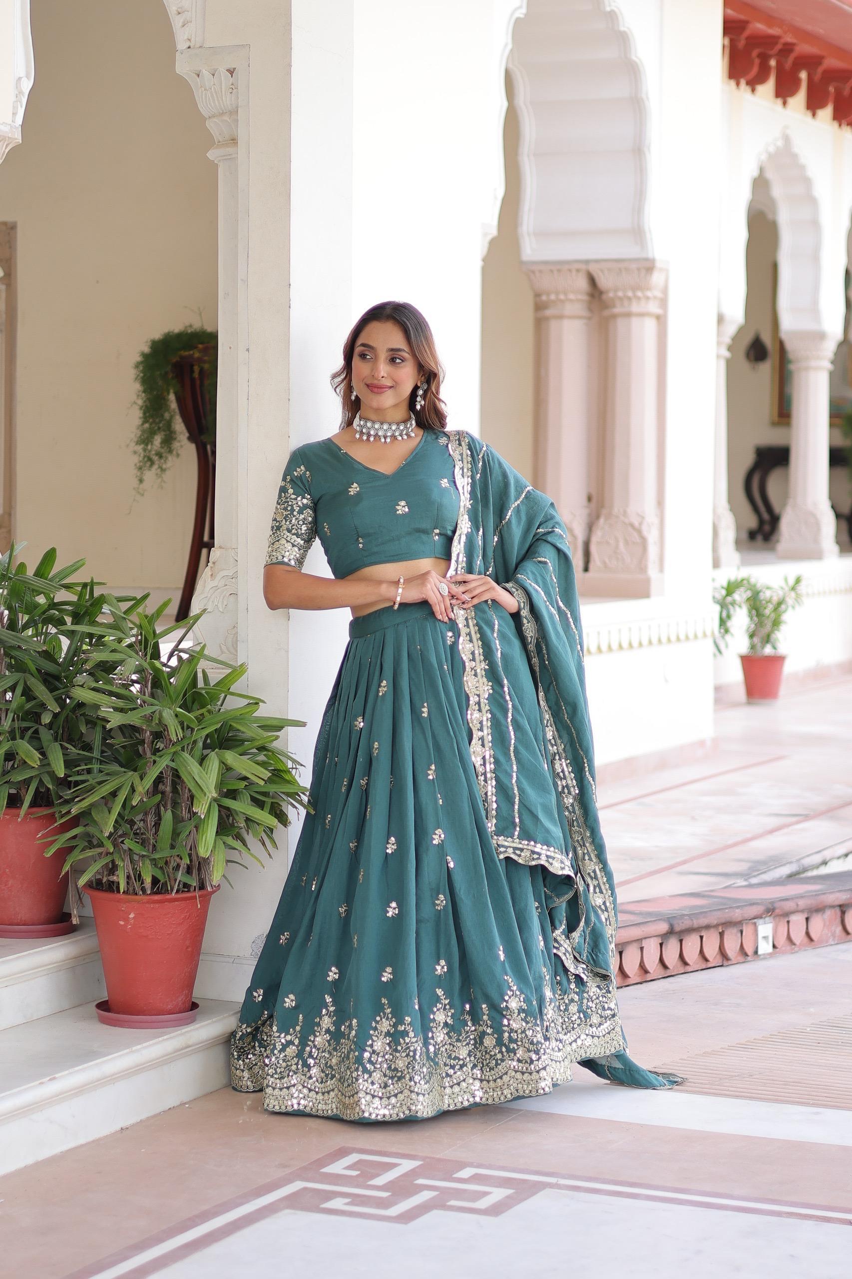 Vichitra Silk Sequins Embroidered Lehenga Choli Set