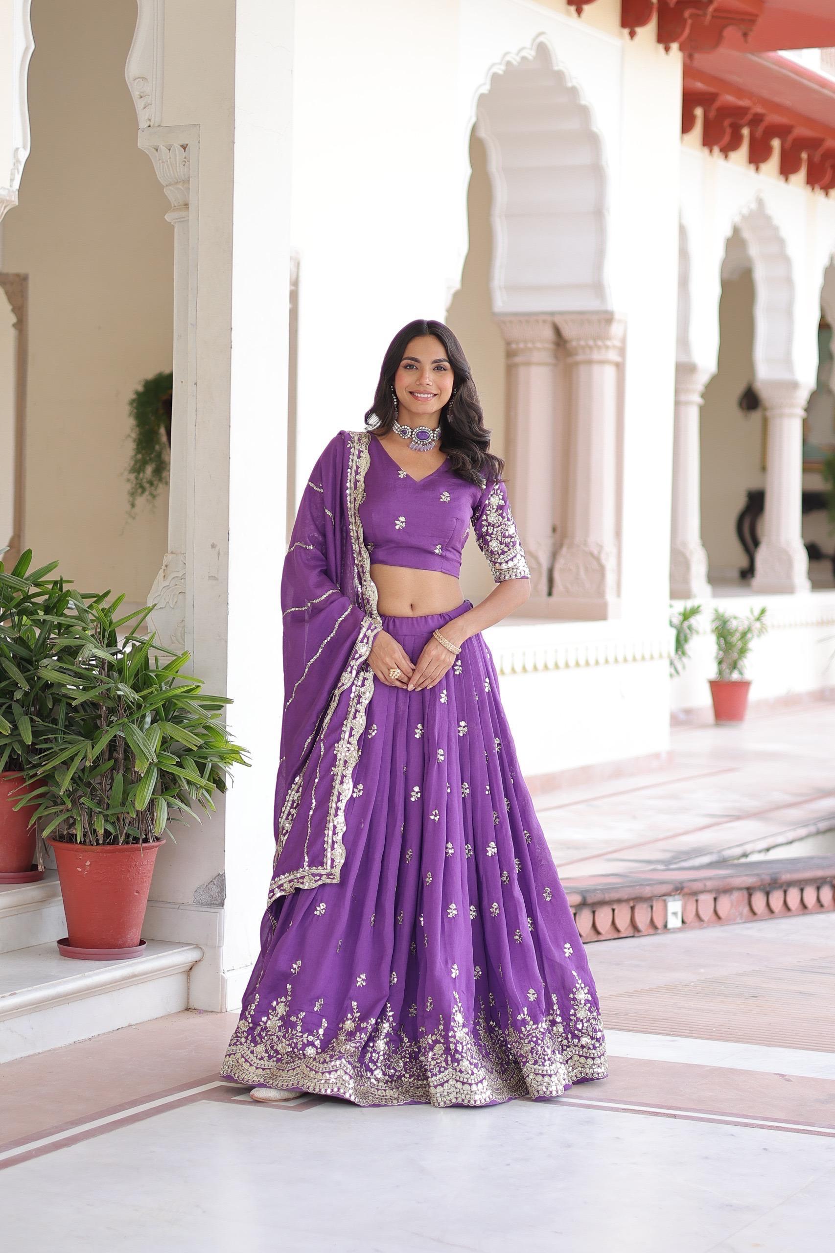 Vichitra Silk Sequins Embroidered Lehenga Choli Set