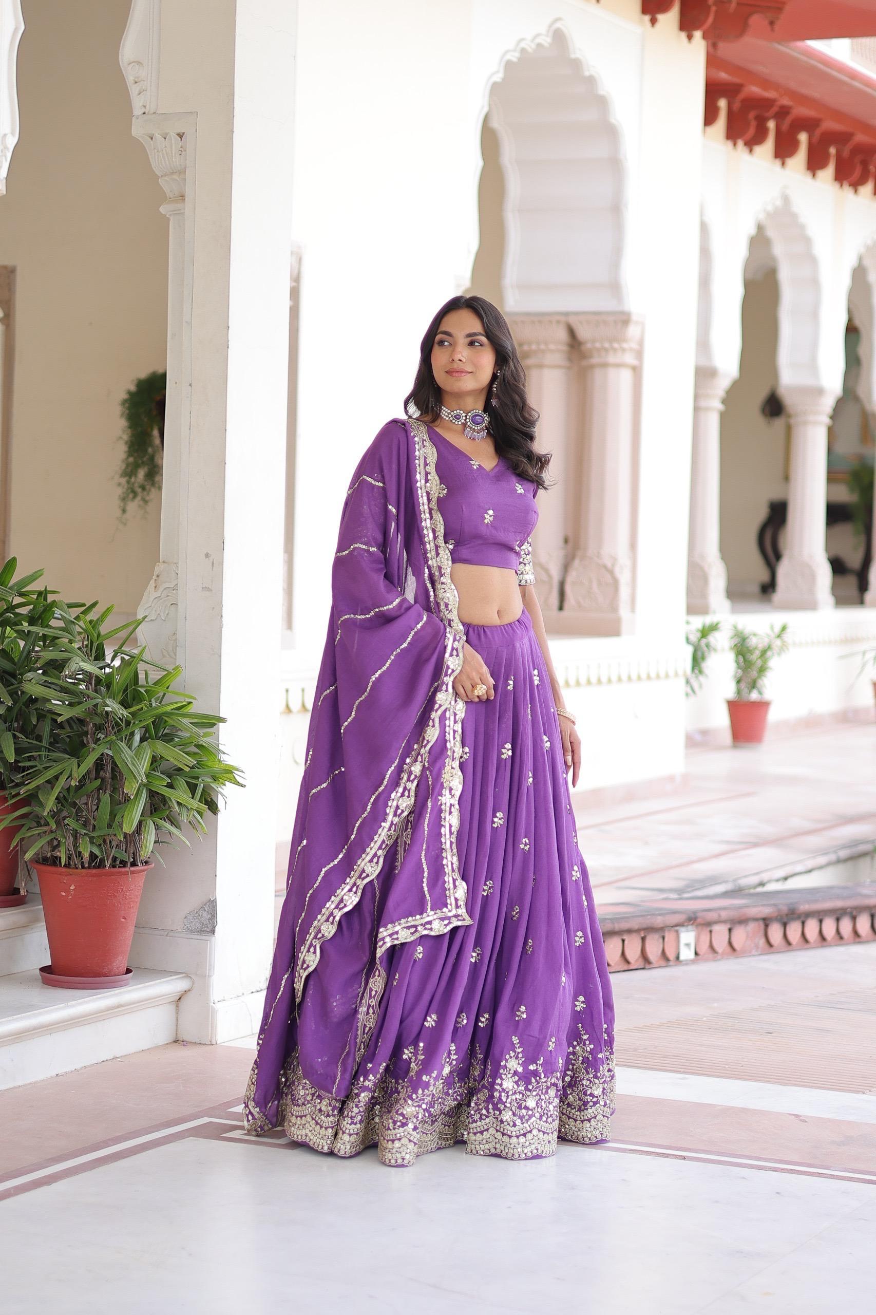 Vichitra Silk Sequins Embroidered Lehenga Choli Set