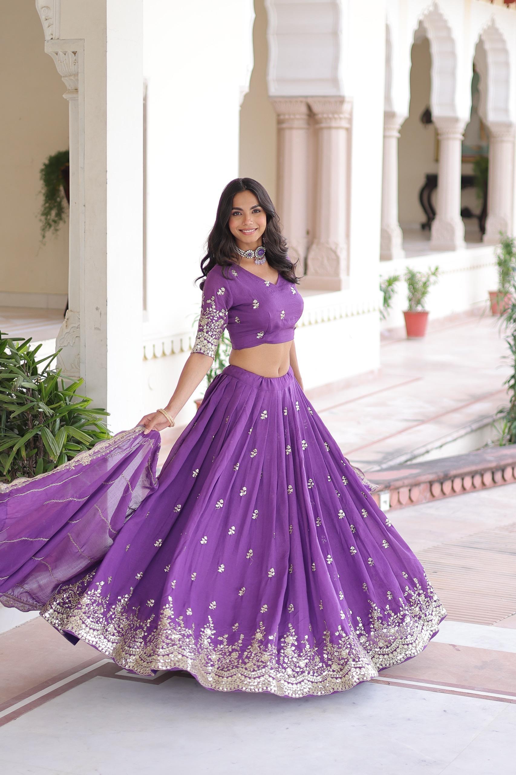 Vichitra Silk Sequins Embroidered Lehenga Choli Set