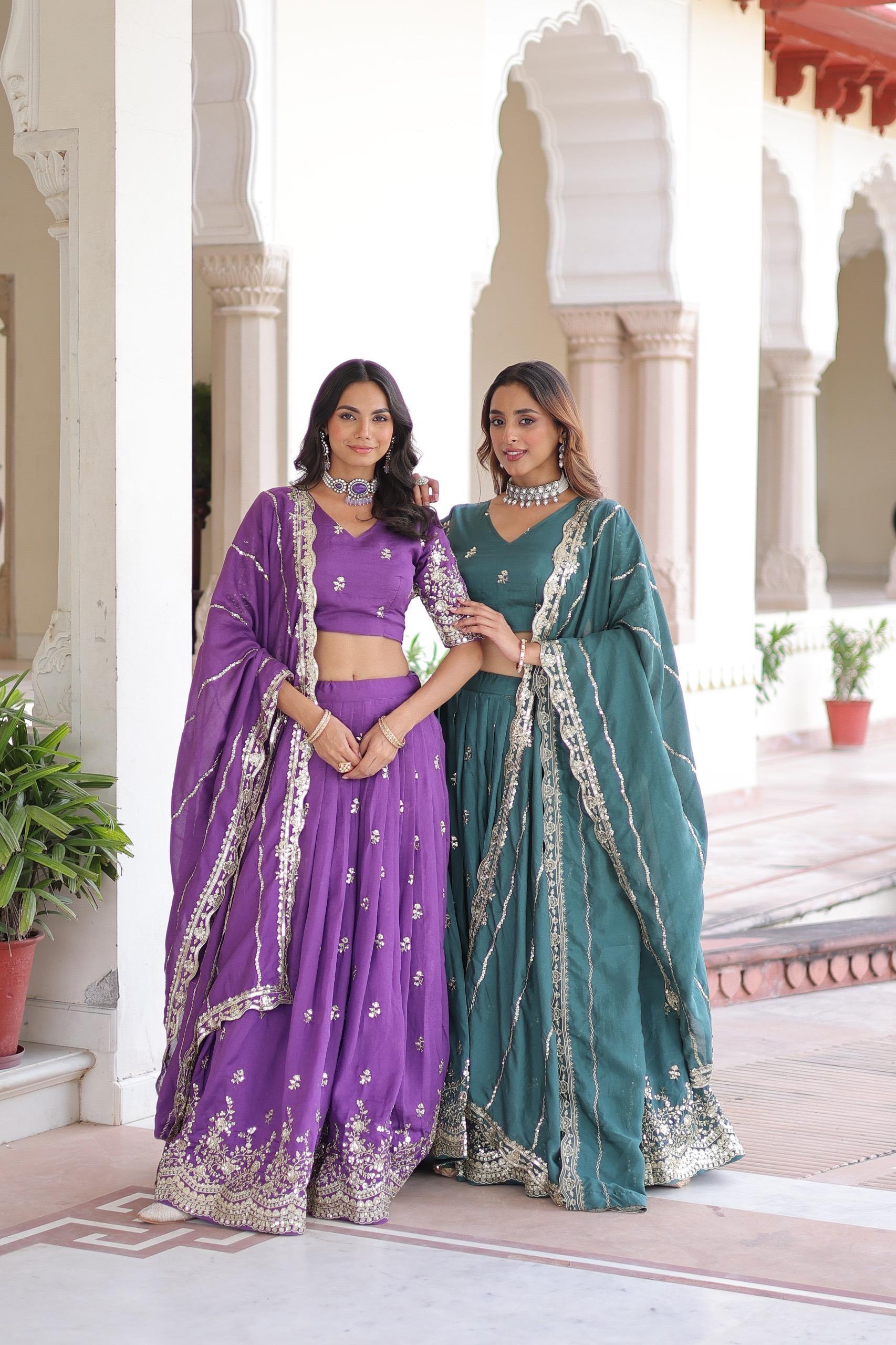 Vichitra Silk Sequins Embroidered Lehenga Choli Set