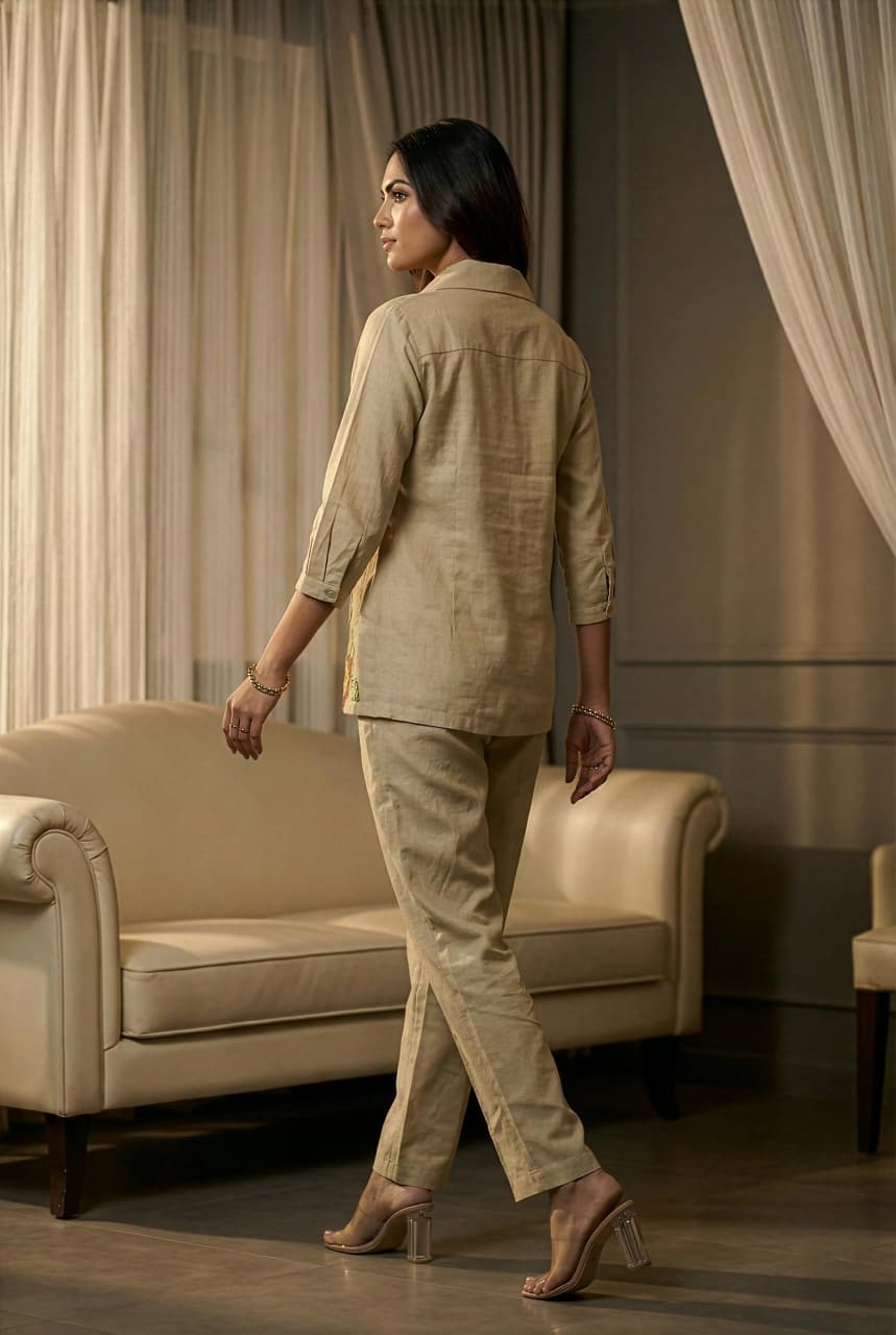 Beige Bloom Cotton Flex Co-Ord Set