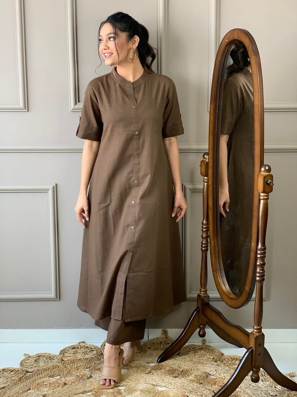 Brown Reverie Cotton A-Line Co-Ord Set