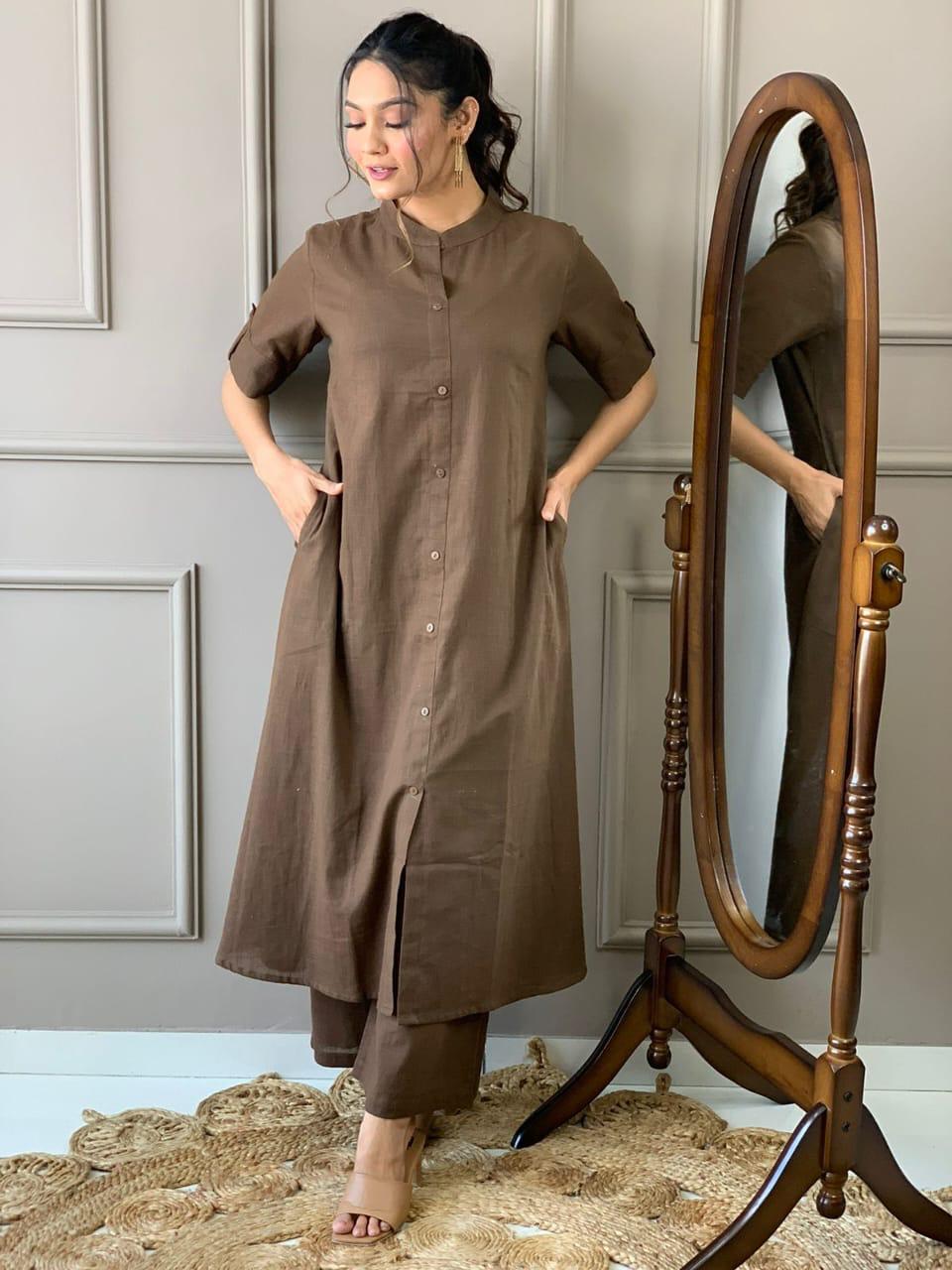 Brown Reverie Cotton A-Line Co-Ord Set