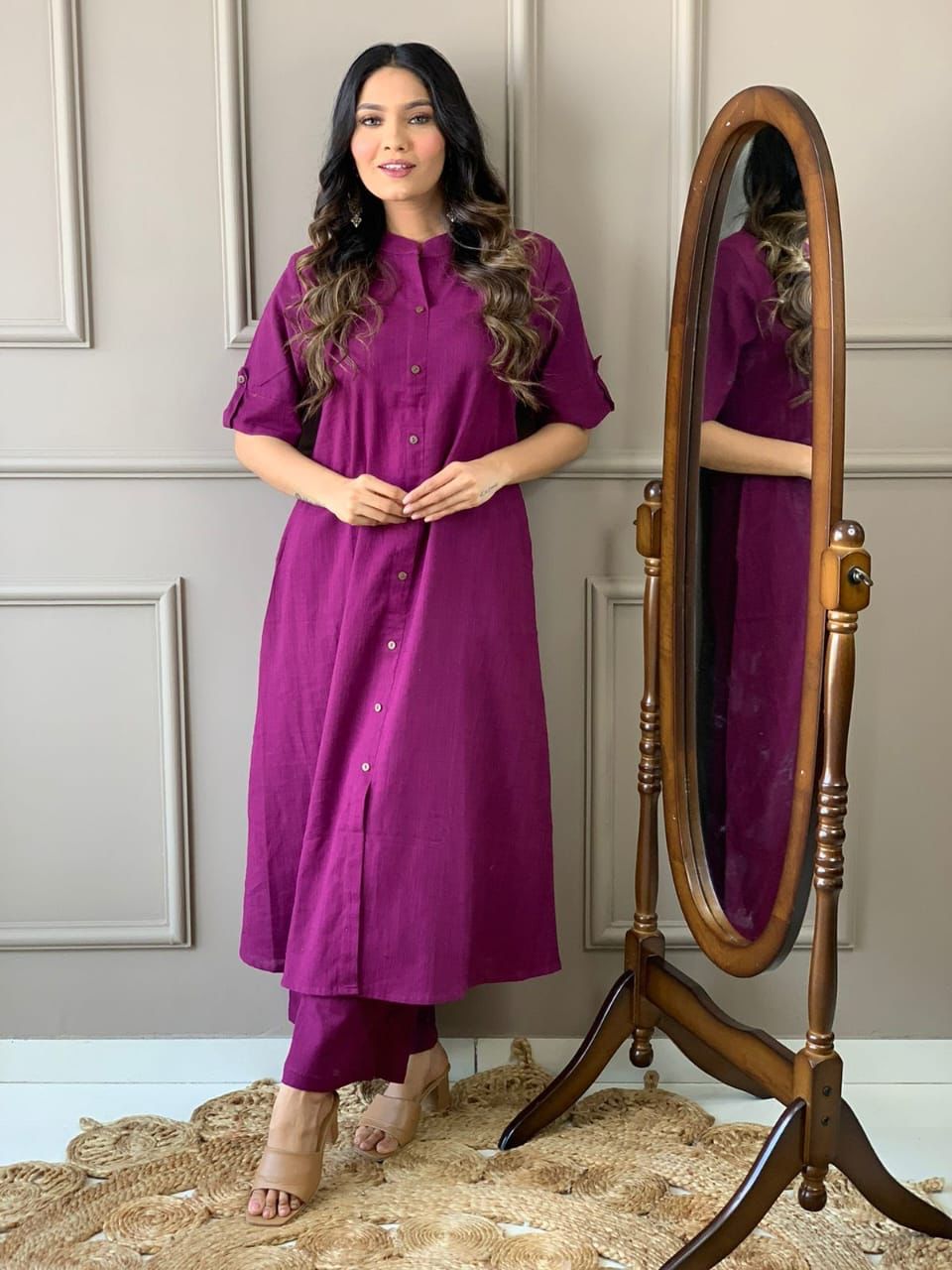 Purple Elegance Cotton A-Line Co-Ord Set