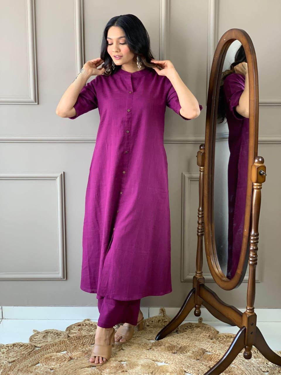 Purple Elegance Cotton A-Line Co-Ord Set
