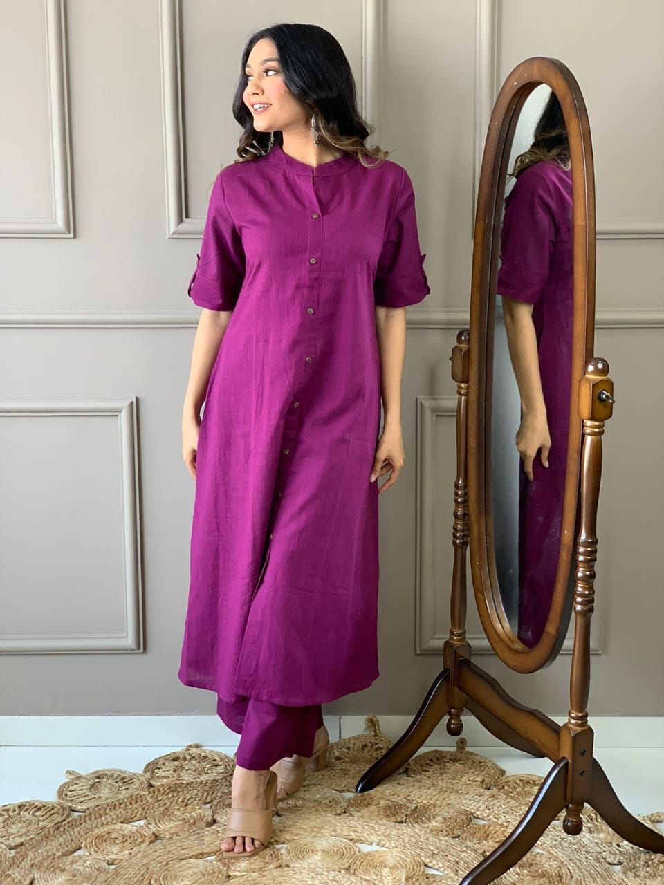 Purple Elegance Cotton A-Line Co-Ord Set