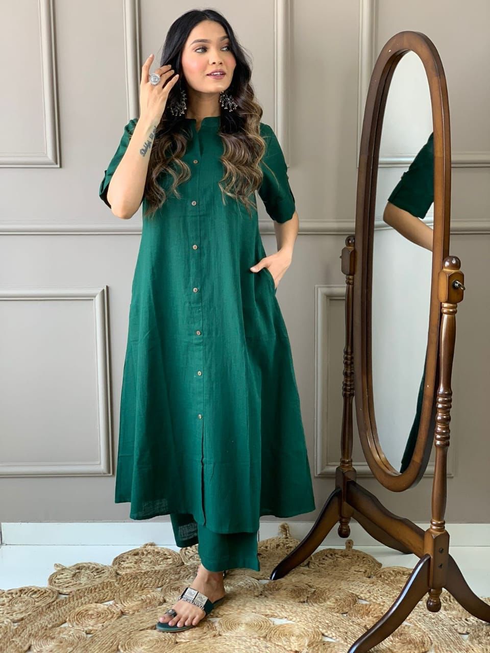 Green Harmony Cotton A-Line Co-Ord Set