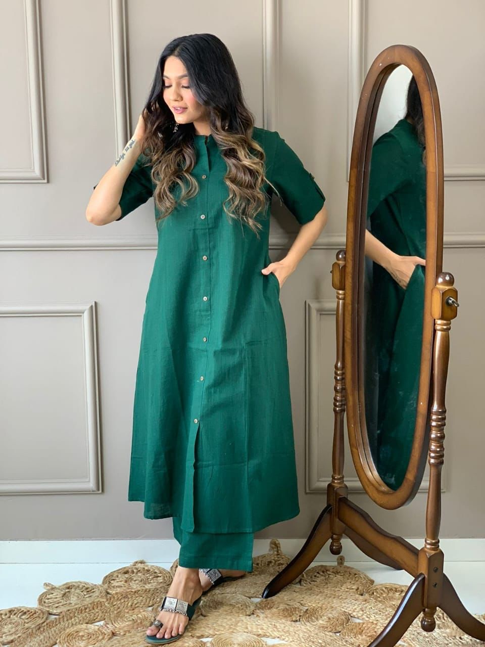 Green Harmony Cotton A-Line Co-Ord Set