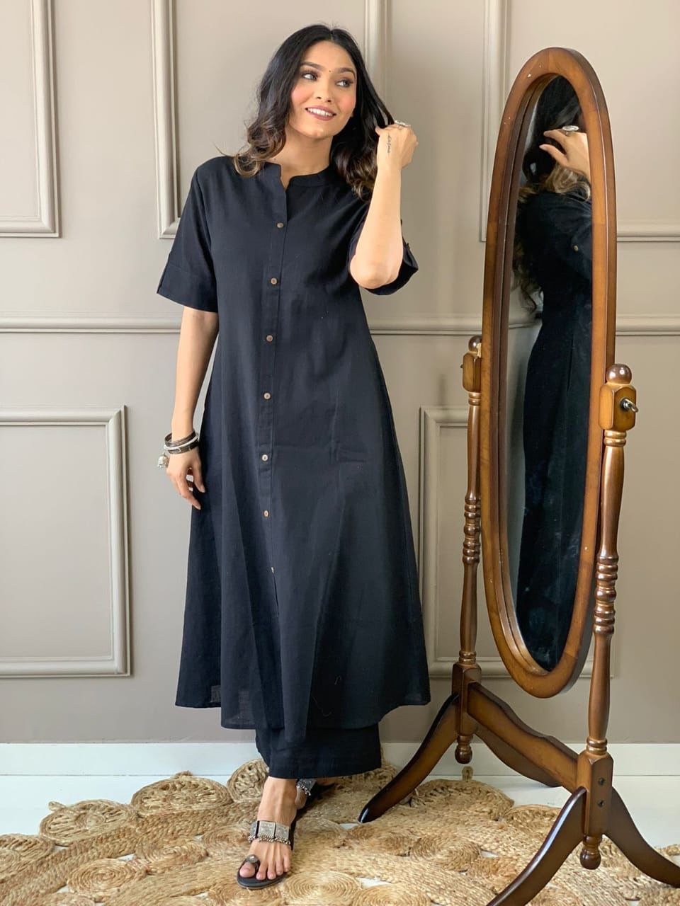 Classic Black Cotton A-Line Co-Ord Set